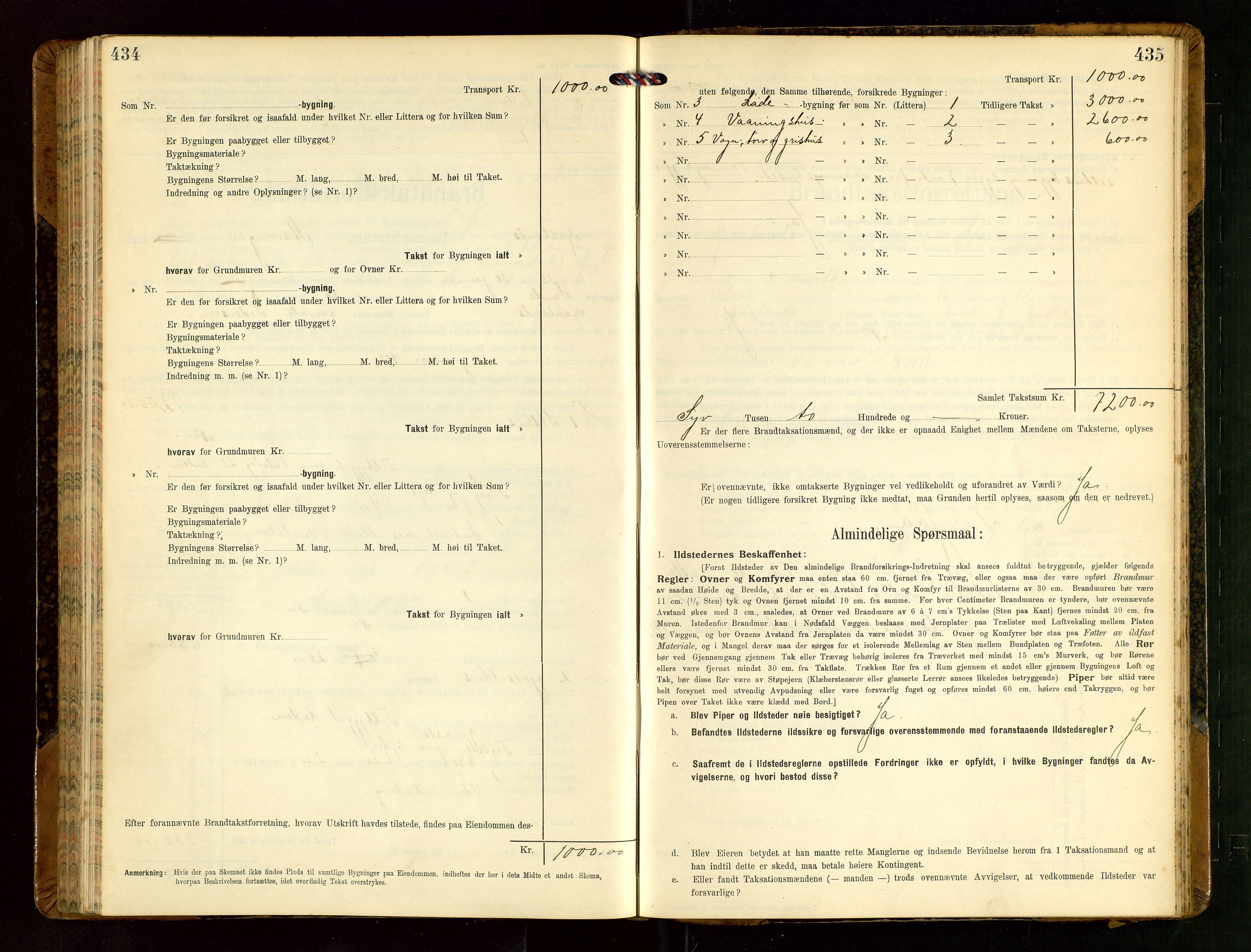 Håland lensmannskontor, AV/SAST-A-100100/Gob/L0004: Branntakstprotokoll - skjematakst. Register i boken., 1913-1915, p. 434-435