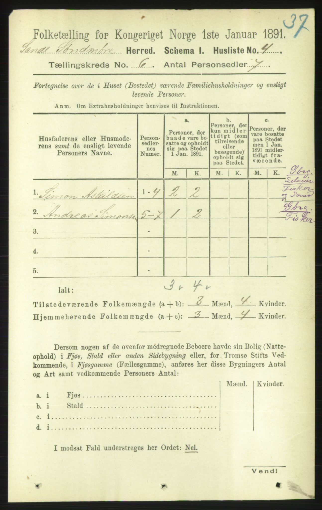 RA, 1891 census for 1514 Sande, 1891, p. 994