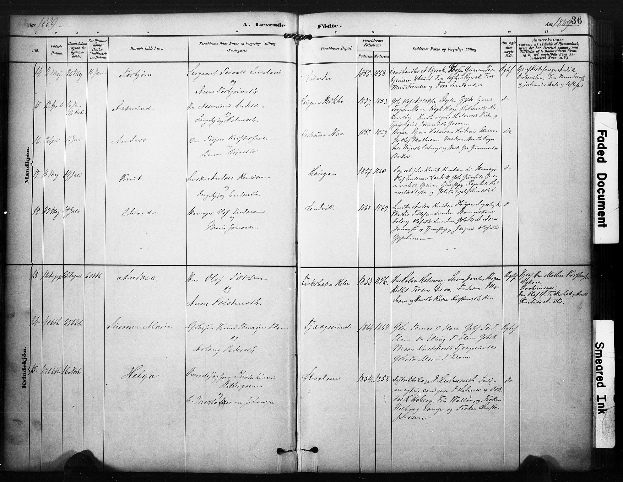 Kviteseid kirkebøker, SAKO/A-276/F/Fa/L0008: Parish register (official) no. I 8, 1882-1903, p. 36