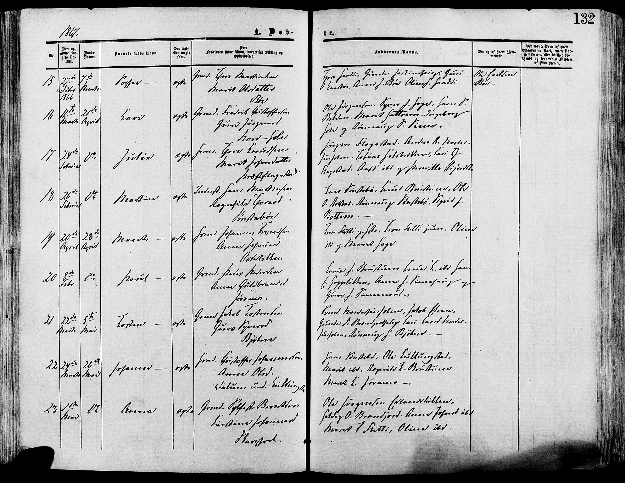 Lesja prestekontor, SAH/PREST-068/H/Ha/Haa/L0008: Parish register (official) no. 8, 1854-1880, p. 132