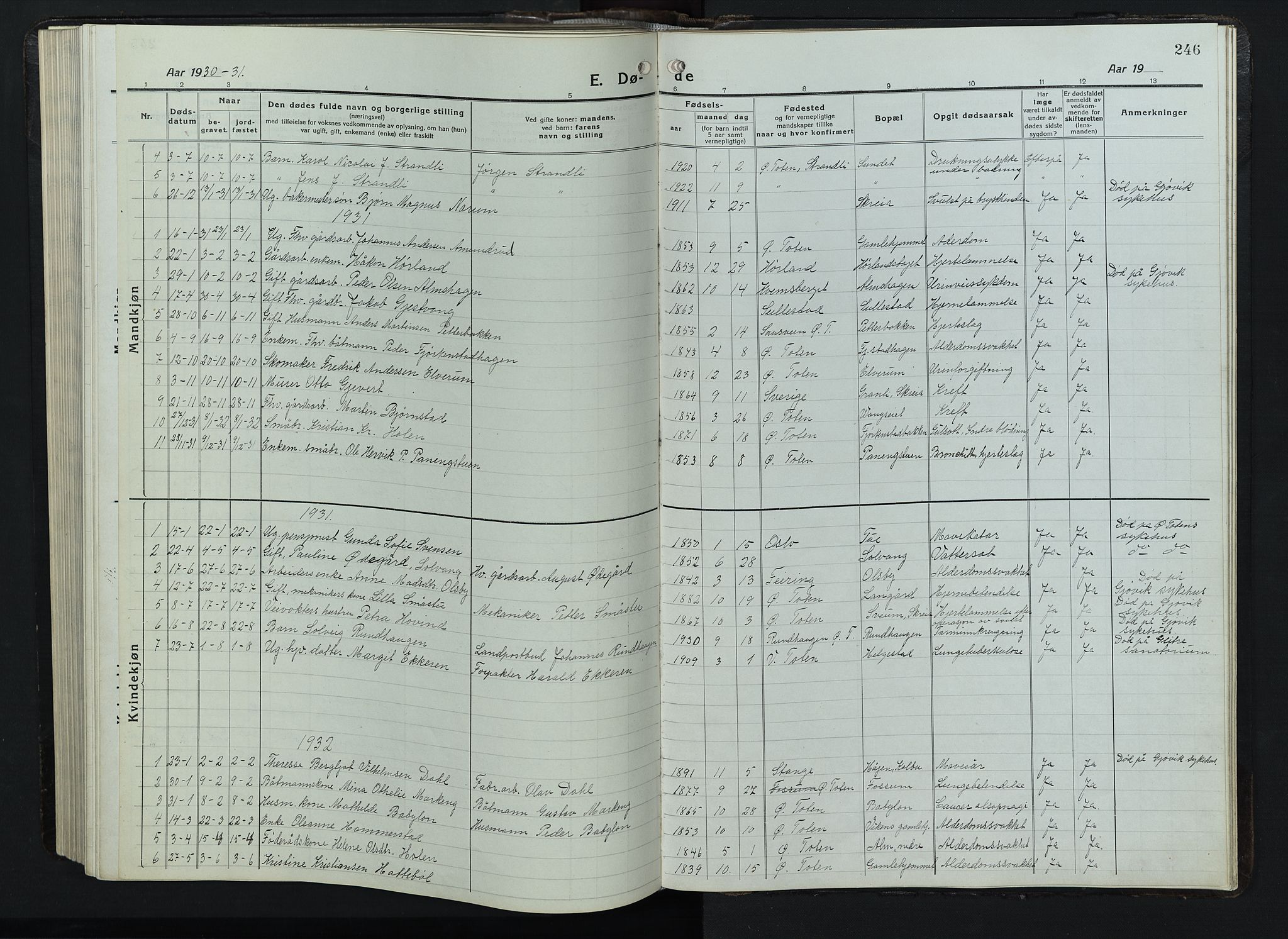 Balke prestekontor, AV/SAH-PREST-106/H/Ha/Hab/L0001: Parish register (copy) no. 1, 1920-1955, p. 246