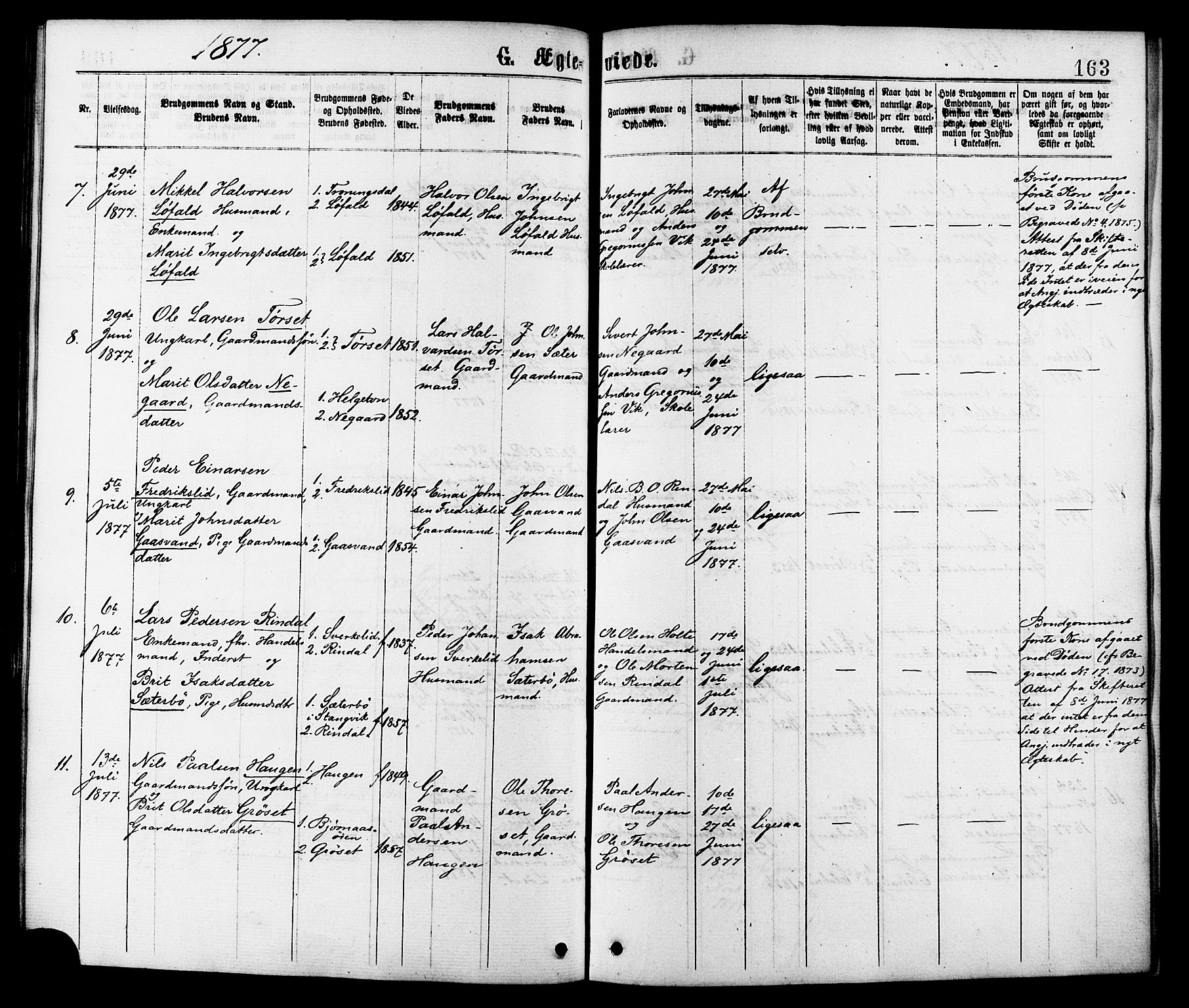 Ministerialprotokoller, klokkerbøker og fødselsregistre - Møre og Romsdal, AV/SAT-A-1454/598/L1068: Parish register (official) no. 598A02, 1872-1881, p. 163