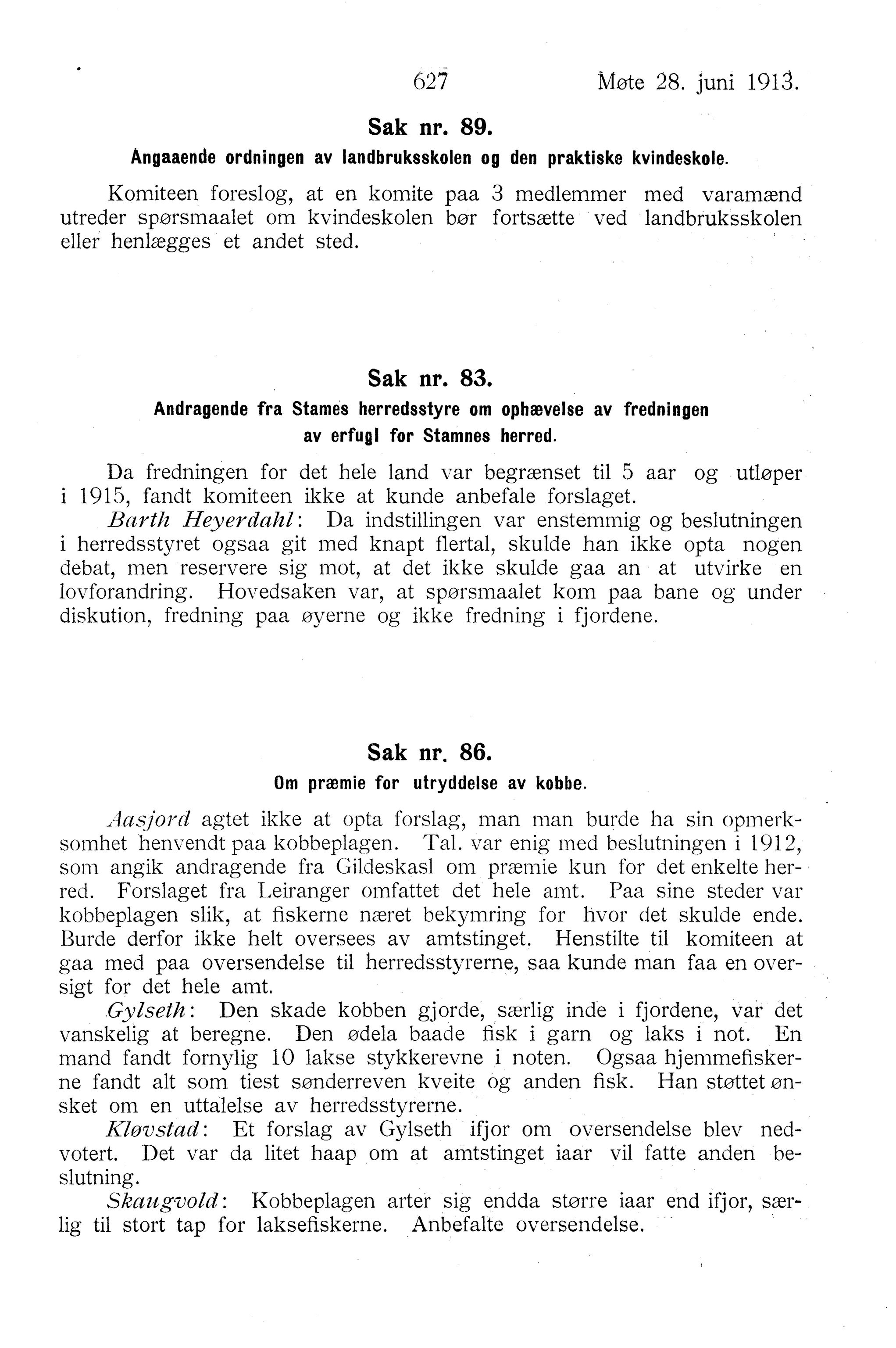 Nordland Fylkeskommune. Fylkestinget, AIN/NFK-17/176/A/Ac/L0036: Fylkestingsforhandlinger 1913, 1913