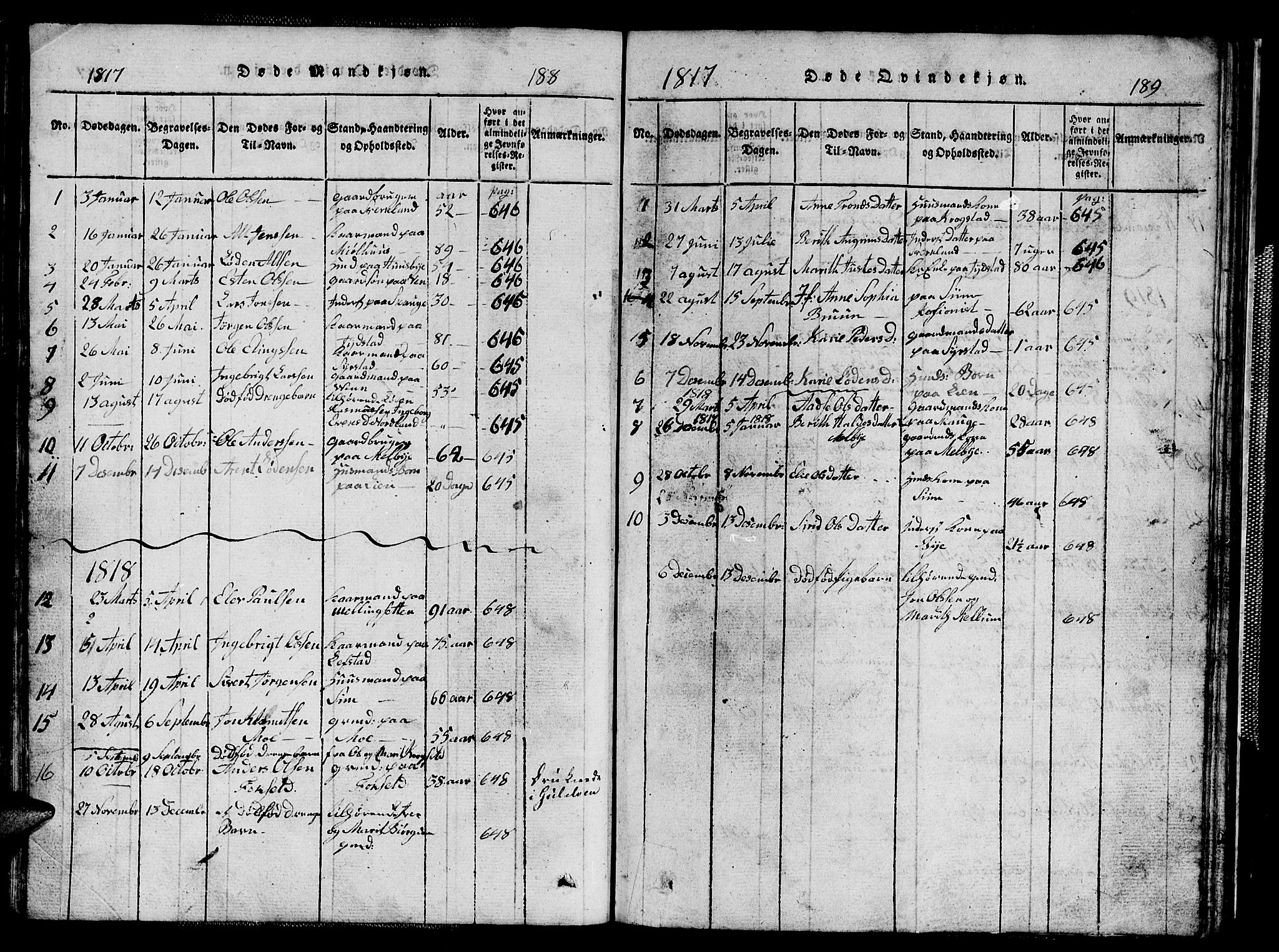 Ministerialprotokoller, klokkerbøker og fødselsregistre - Sør-Trøndelag, SAT/A-1456/667/L0796: Parish register (copy) no. 667C01, 1817-1836, p. 188-189