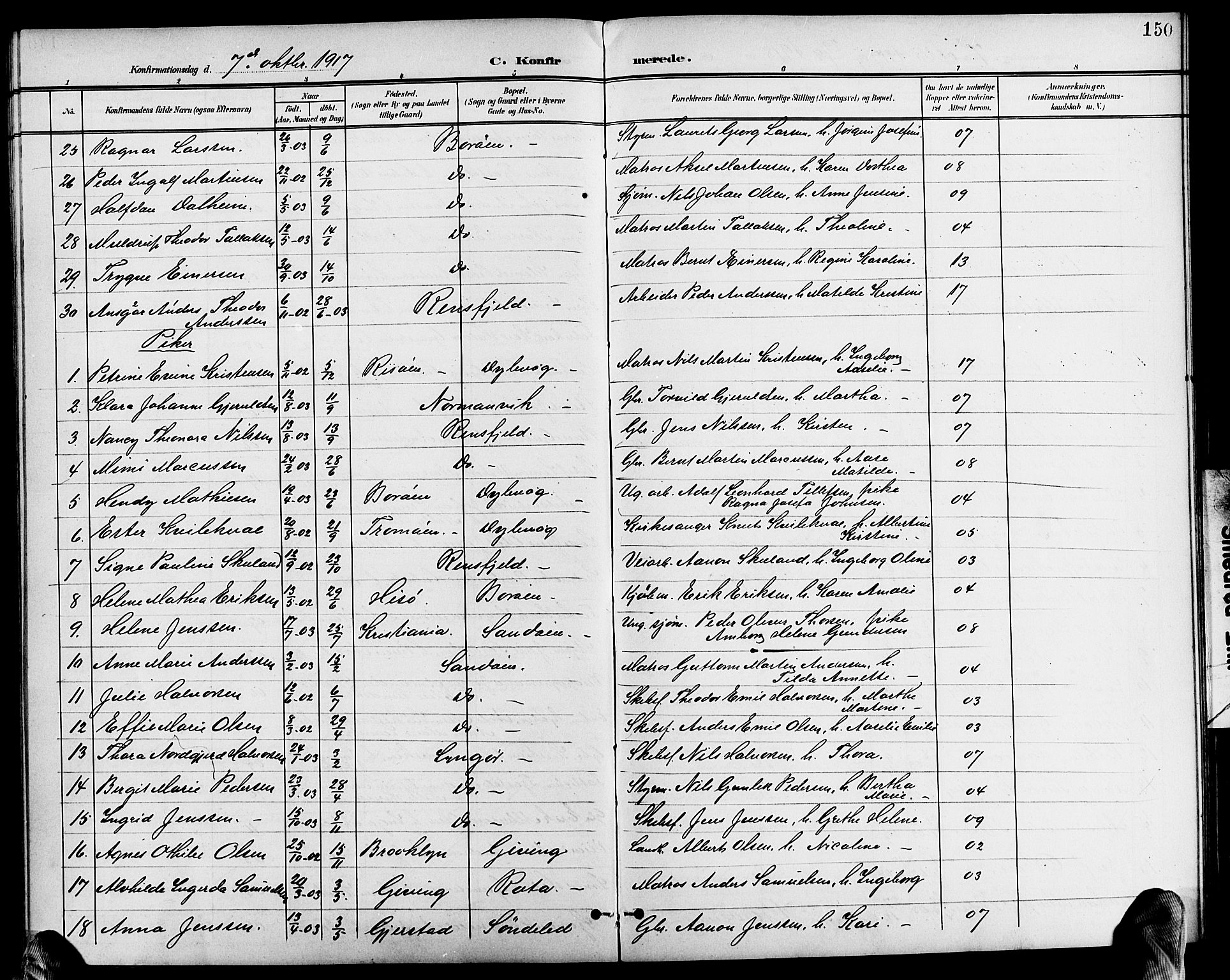 Dypvåg sokneprestkontor, AV/SAK-1111-0007/F/Fb/Fba/L0014: Parish register (copy) no. B 14, 1901-1922, p. 150