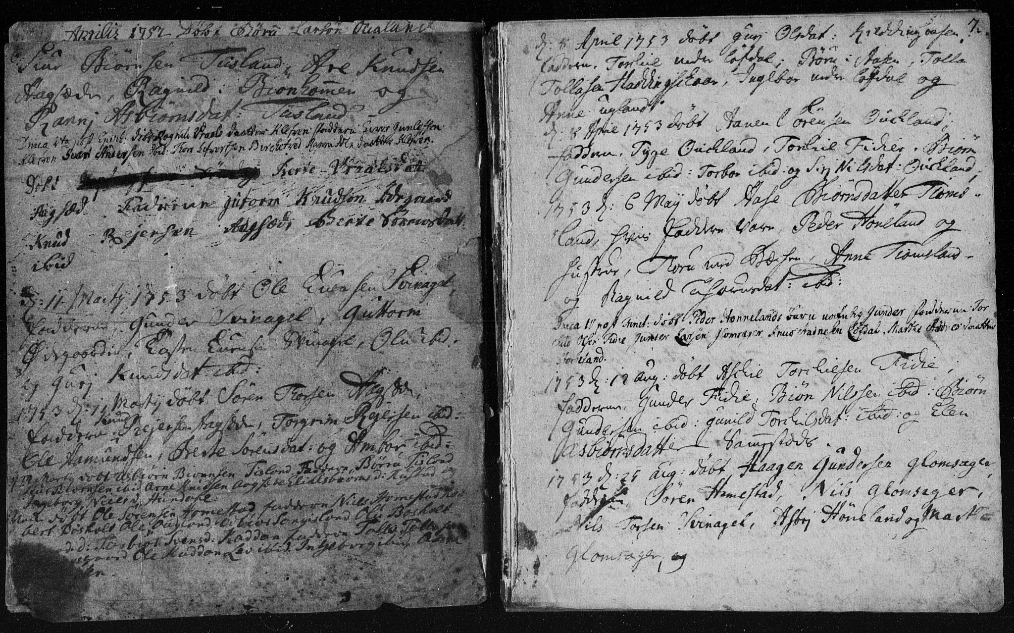 Holum sokneprestkontor, AV/SAK-1111-0022/F/Fa/Fab/L0003: Parish register (official) no. A 3, 1752-1774, p. 6-7