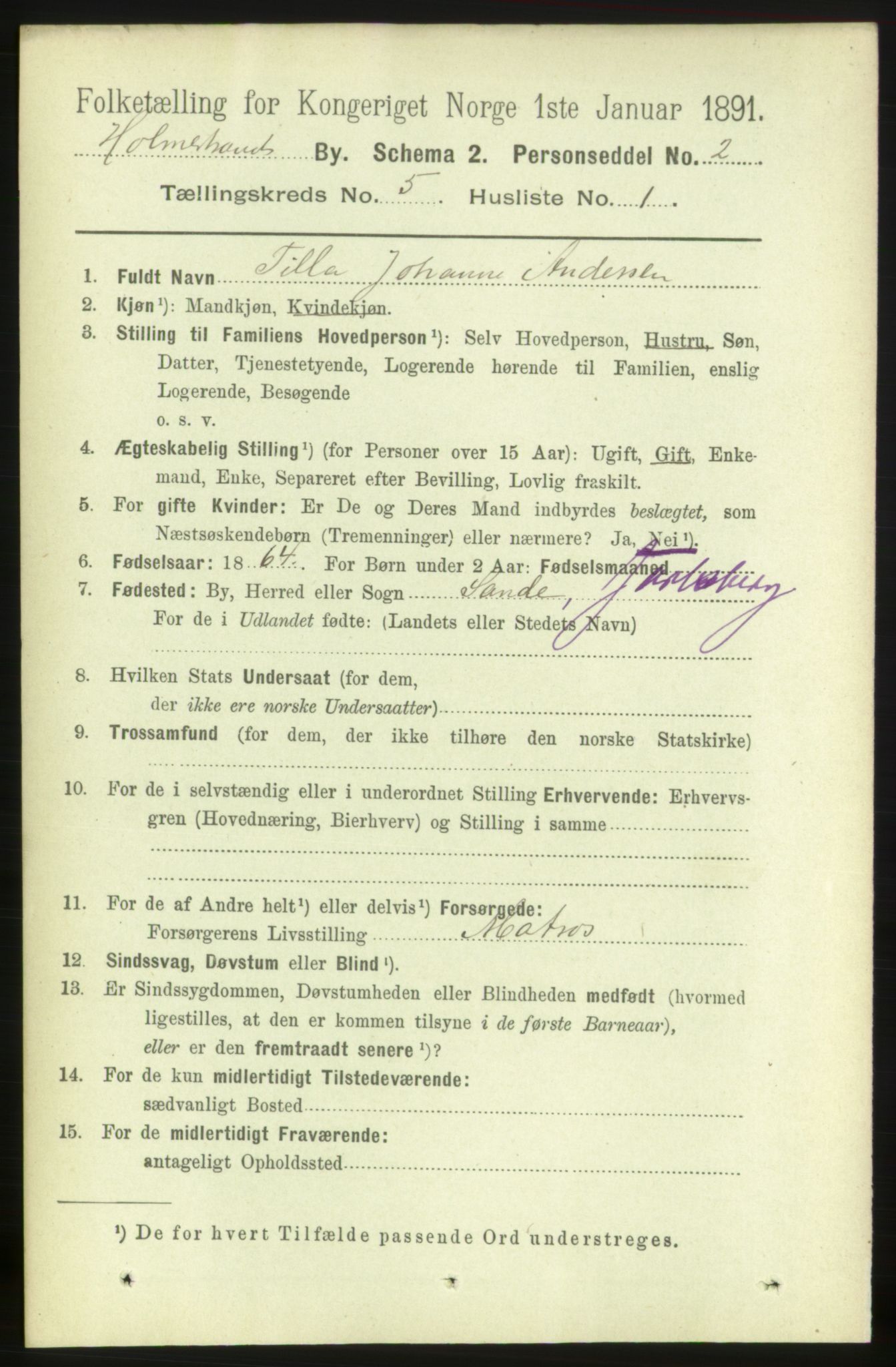 RA, 1891 census for 0702 Holmestrand, 1891, p. 2650