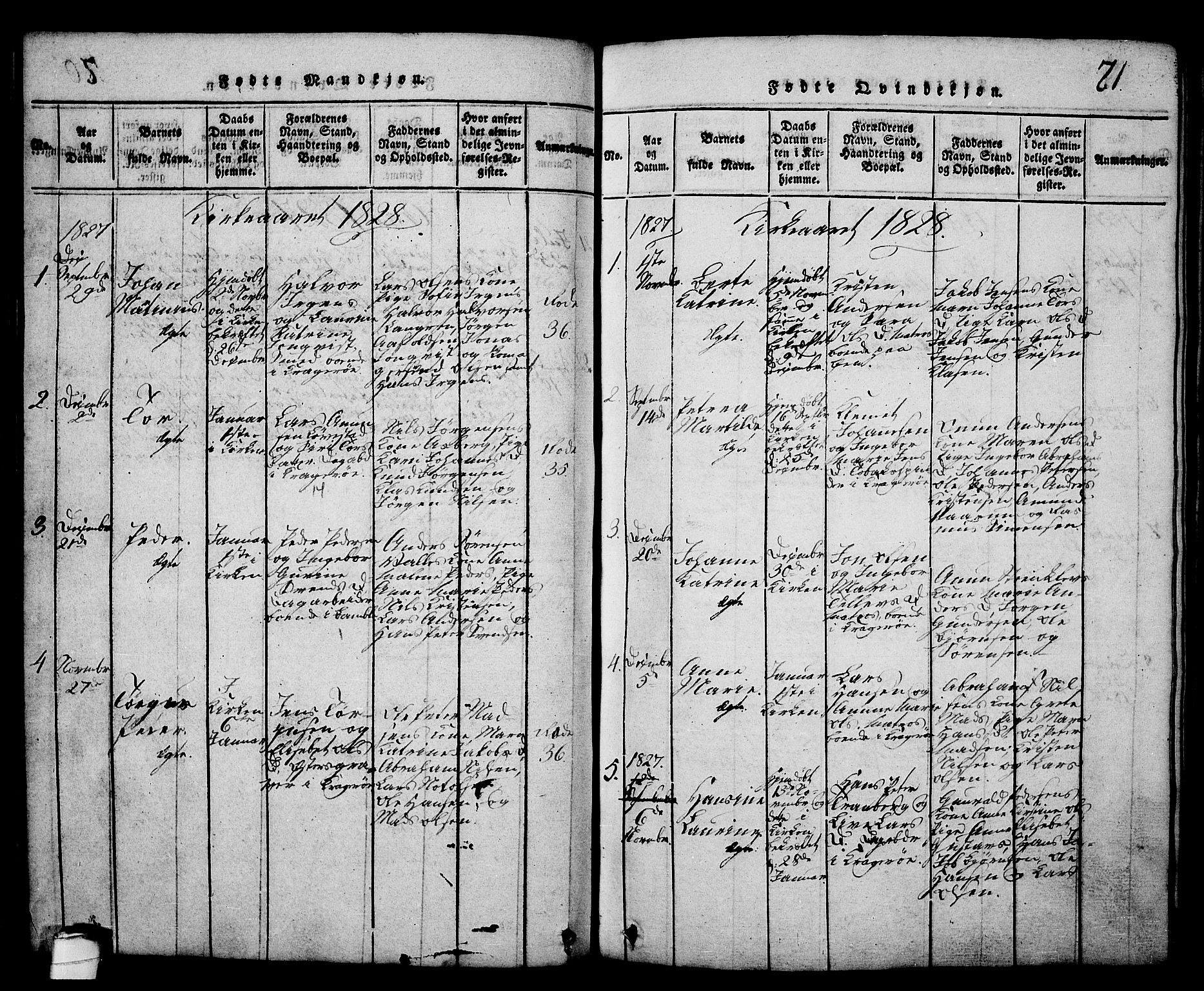 Kragerø kirkebøker, AV/SAKO-A-278/G/Ga/L0002: Parish register (copy) no. 2, 1814-1831, p. 71