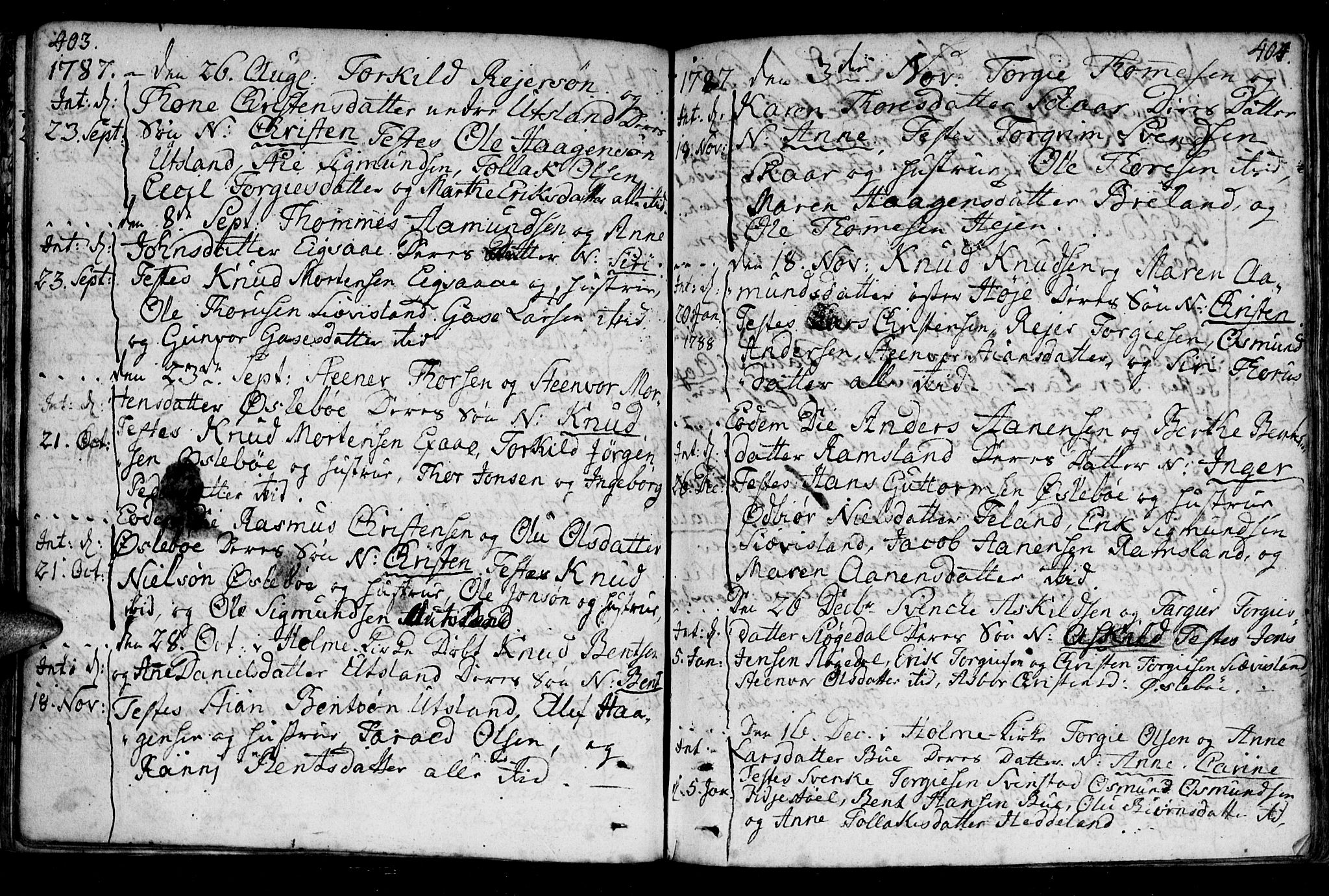 Holum sokneprestkontor, AV/SAK-1111-0022/F/Fa/Fac/L0001: Parish register (official) no. A 1, 1773-1820, p. 403-404