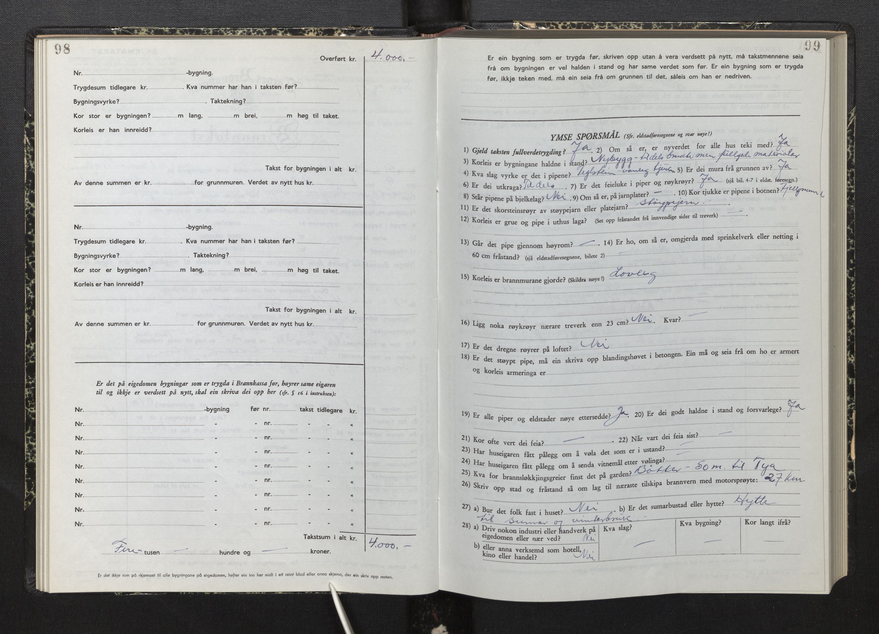 Lensmannen i Årdal, AV/SAB-A-30501/0012/L0012: Branntakstprotokoll, skjematakst, 1949-1955, p. 98-99