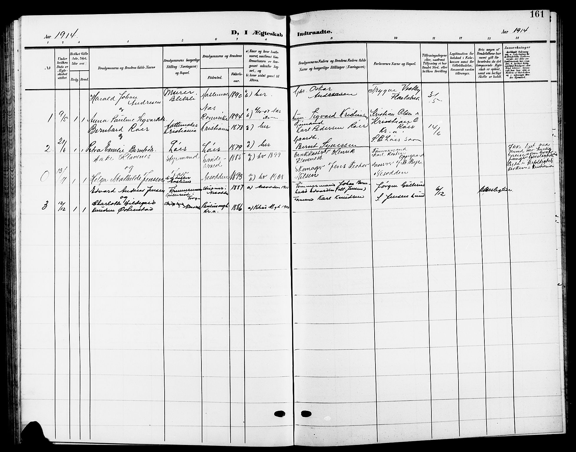 Nesodden prestekontor Kirkebøker, SAO/A-10013/G/Ga/L0002: Parish register (copy) no. I 2, 1905-1924, p. 161