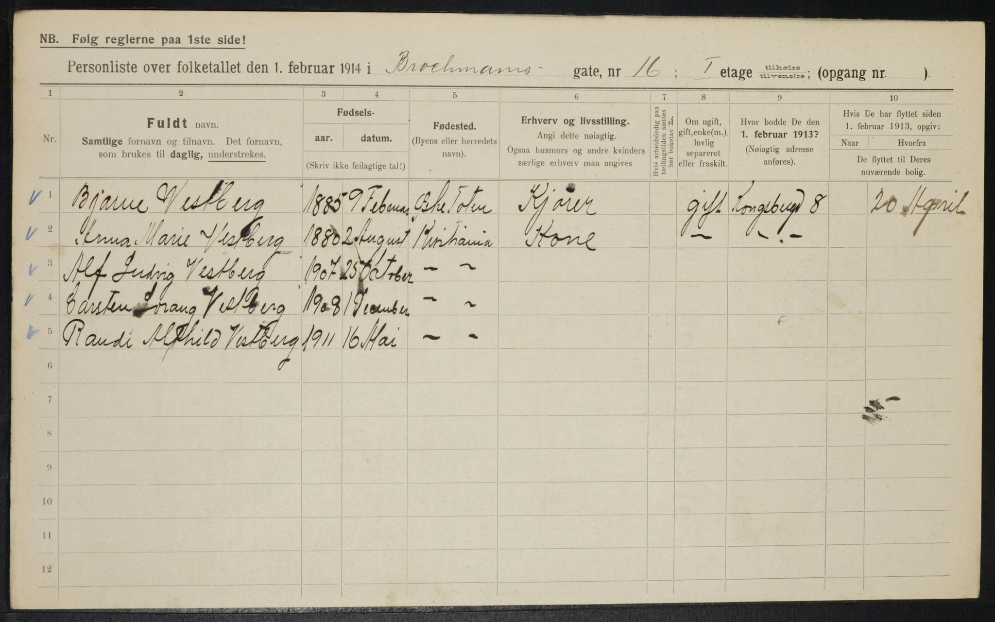 OBA, Municipal Census 1914 for Kristiania, 1914, p. 9689