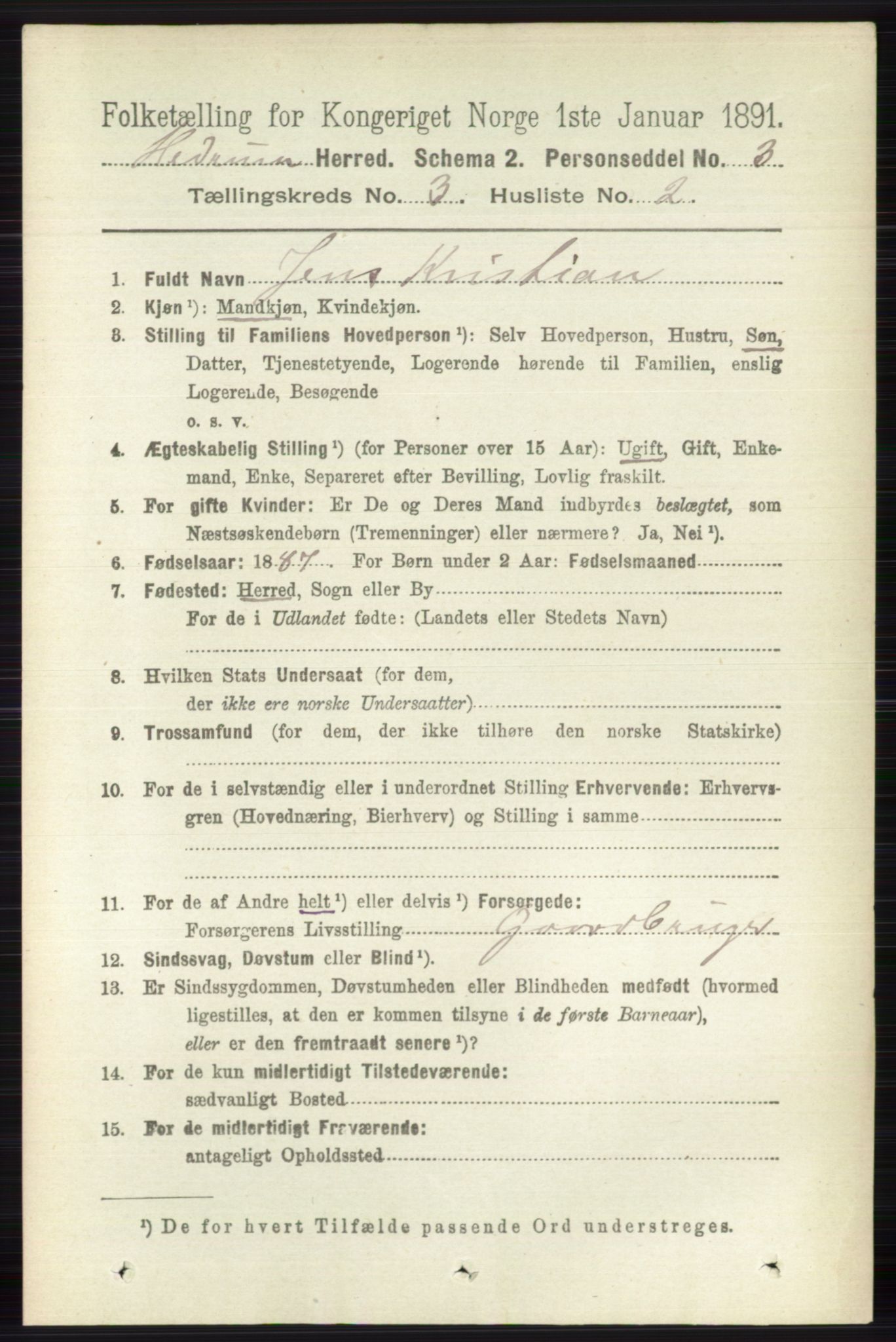 RA, 1891 census for 0727 Hedrum, 1891, p. 988