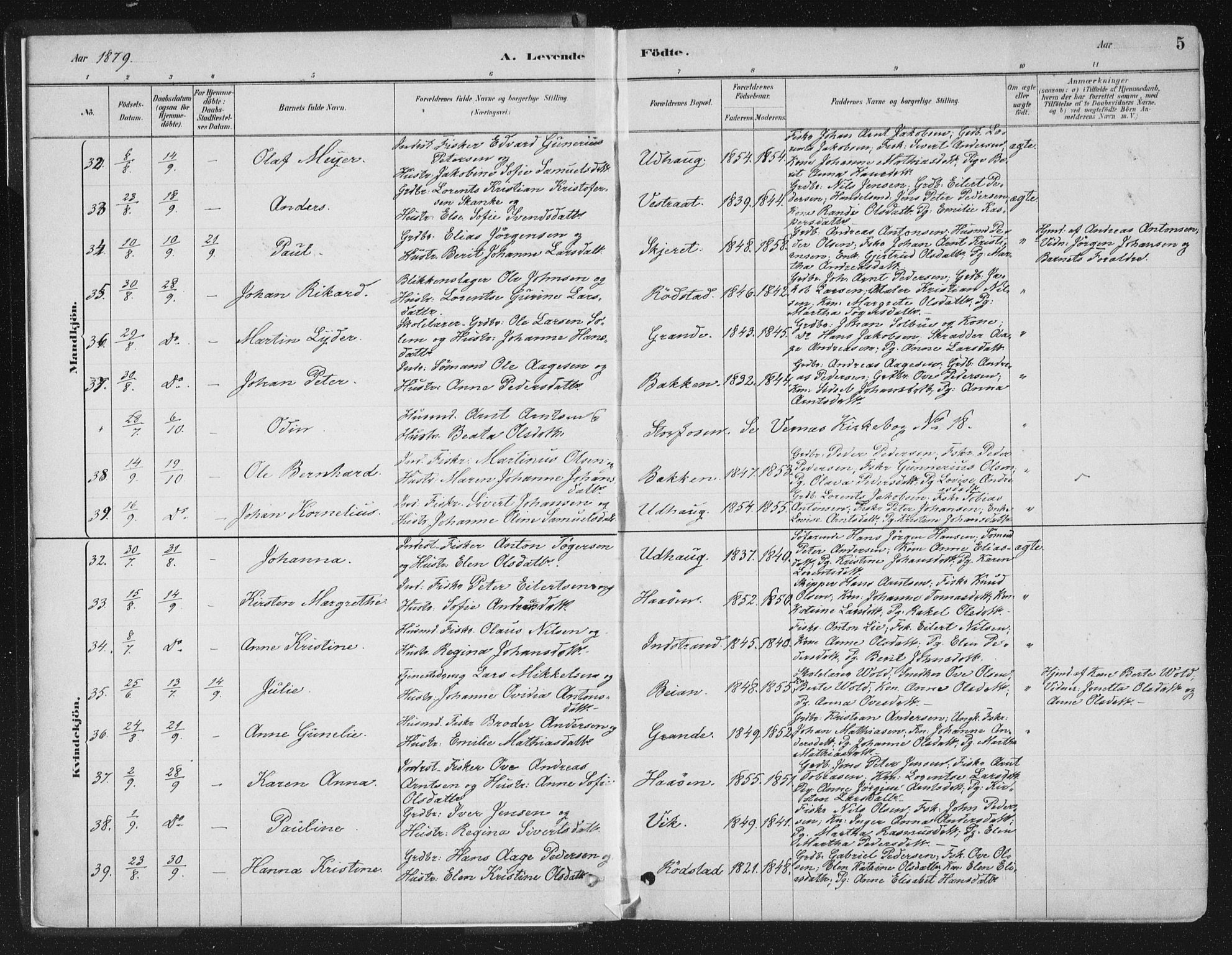 Ministerialprotokoller, klokkerbøker og fødselsregistre - Sør-Trøndelag, SAT/A-1456/659/L0739: Parish register (official) no. 659A09, 1879-1893, p. 5