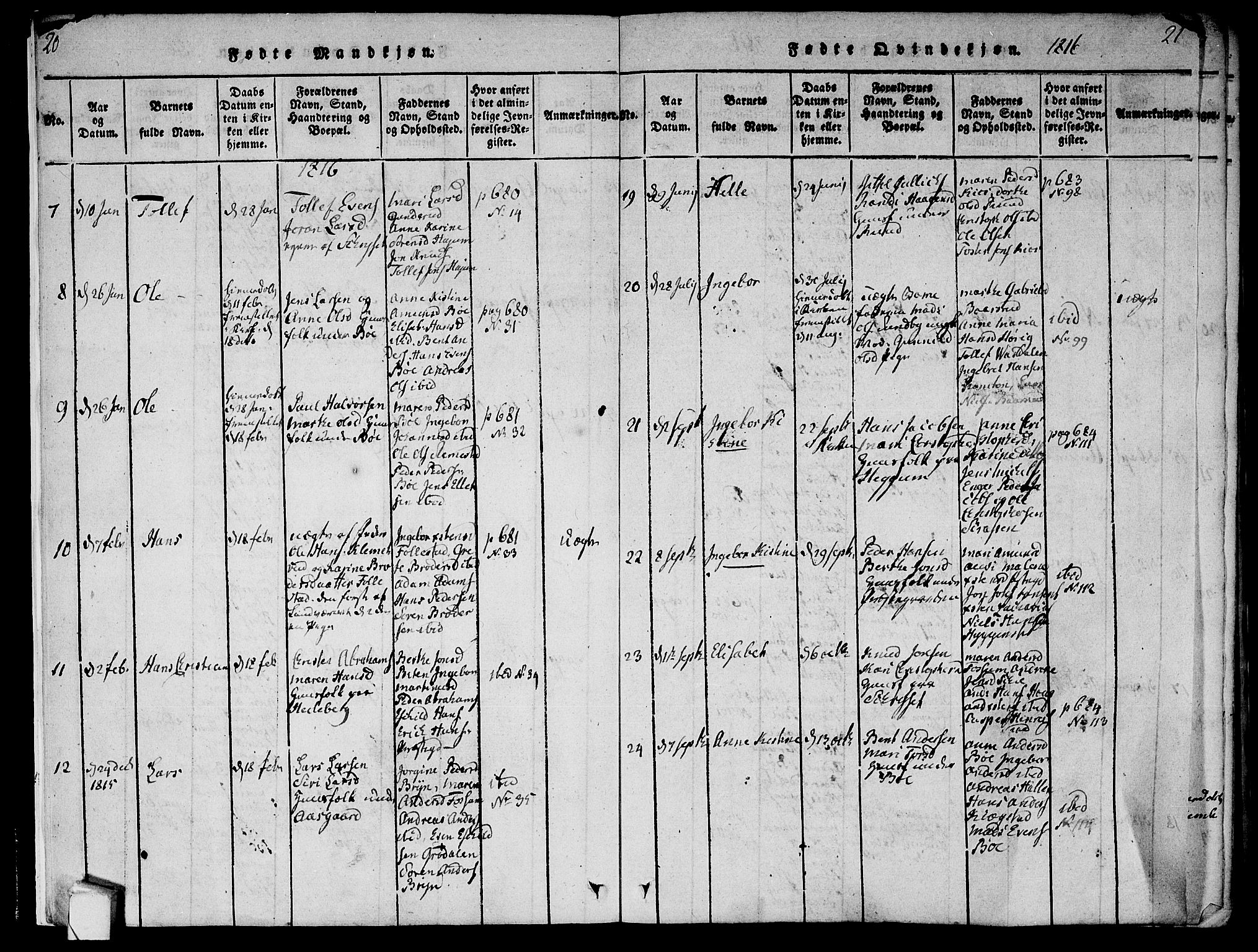 Røyken kirkebøker, AV/SAKO-A-241/F/Fa/L0004: Parish register (official) no. 4, 1814-1832, p. 20-21