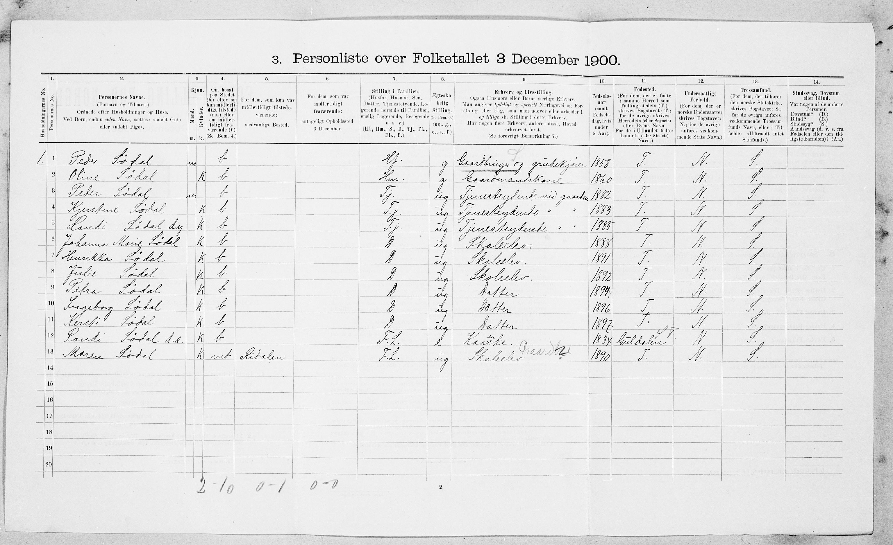 SAT, 1900 census for Røros, 1900, p. 1200