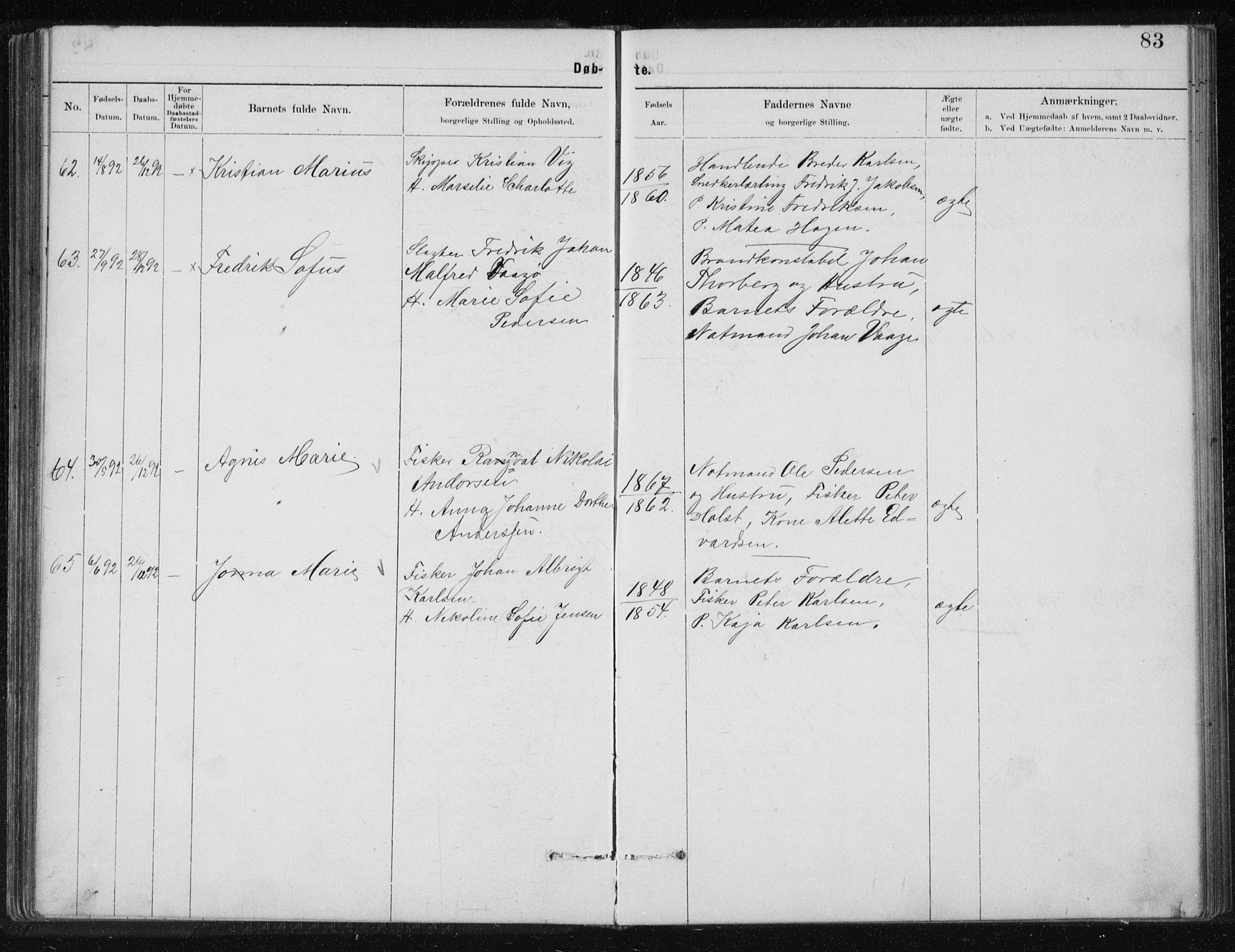 Ministerialprotokoller, klokkerbøker og fødselsregistre - Nordland, AV/SAT-A-1459/801/L0032: Parish register (copy) no. 801C07, 1889-1897, p. 83