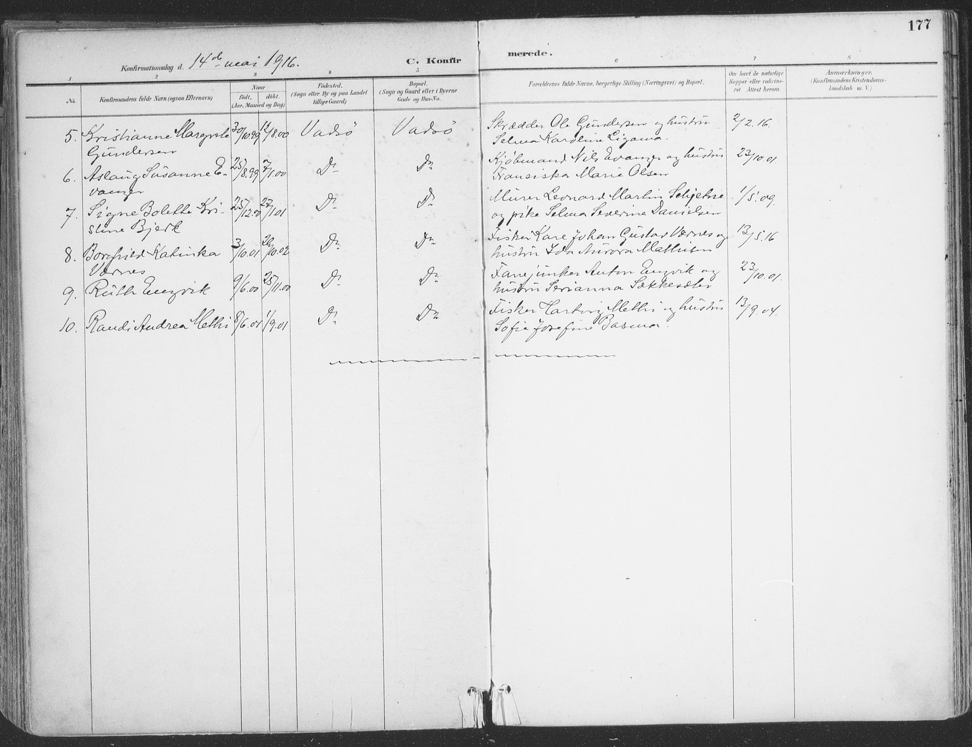 Vadsø sokneprestkontor, SATØ/S-1325/H/Ha/L0007kirke: Parish register (official) no. 7, 1896-1916, p. 177