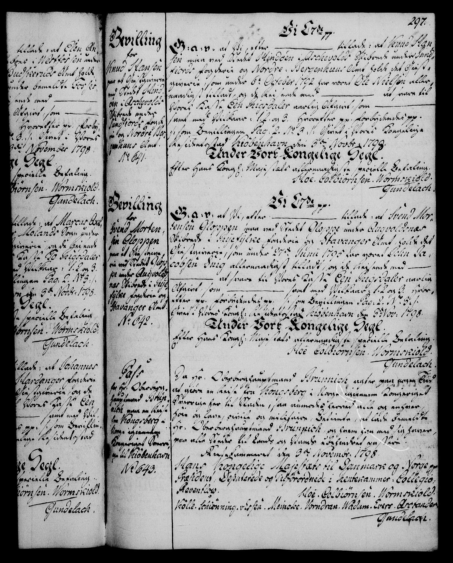 Rentekammeret, Kammerkanselliet, AV/RA-EA-3111/G/Gg/Gga/L0016: Norsk ekspedisjonsprotokoll med register (merket RK 53.16), 1794-1800, p. 297