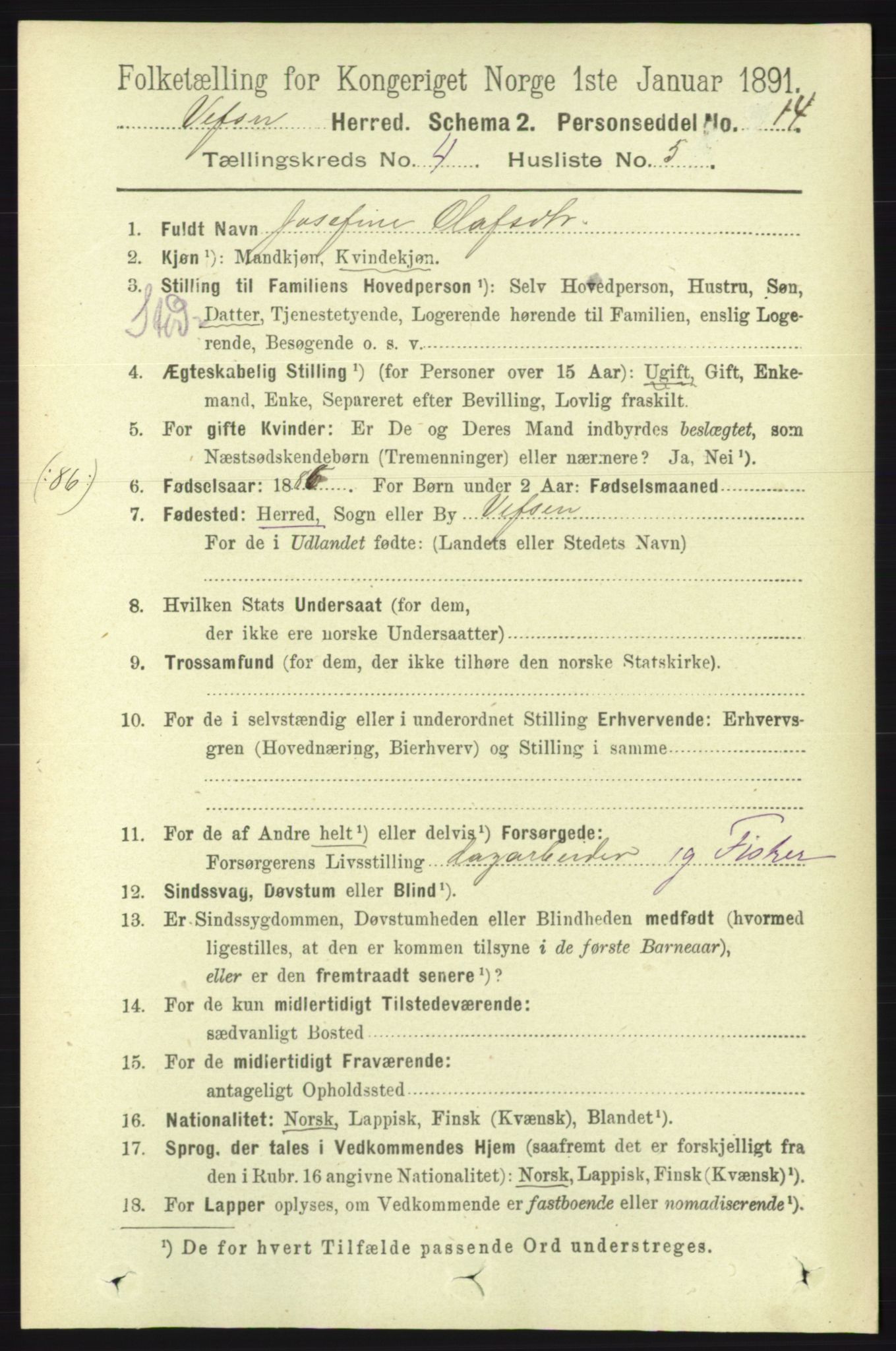 RA, 1891 census for 1824 Vefsn, 1891, p. 1662