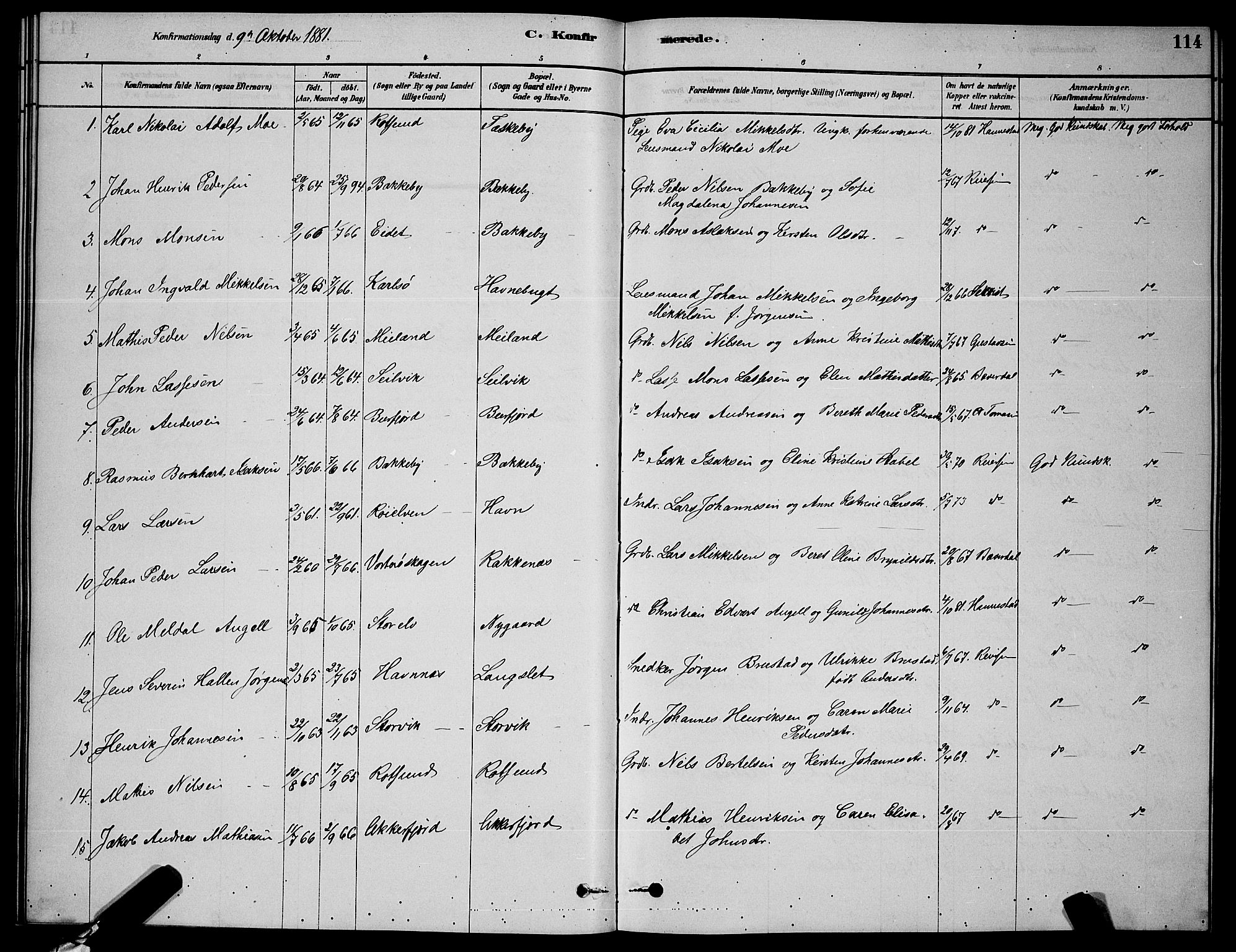 Skjervøy sokneprestkontor, AV/SATØ-S-1300/H/Ha/Hab/L0006klokker: Parish register (copy) no. 6, 1878-1888, p. 114