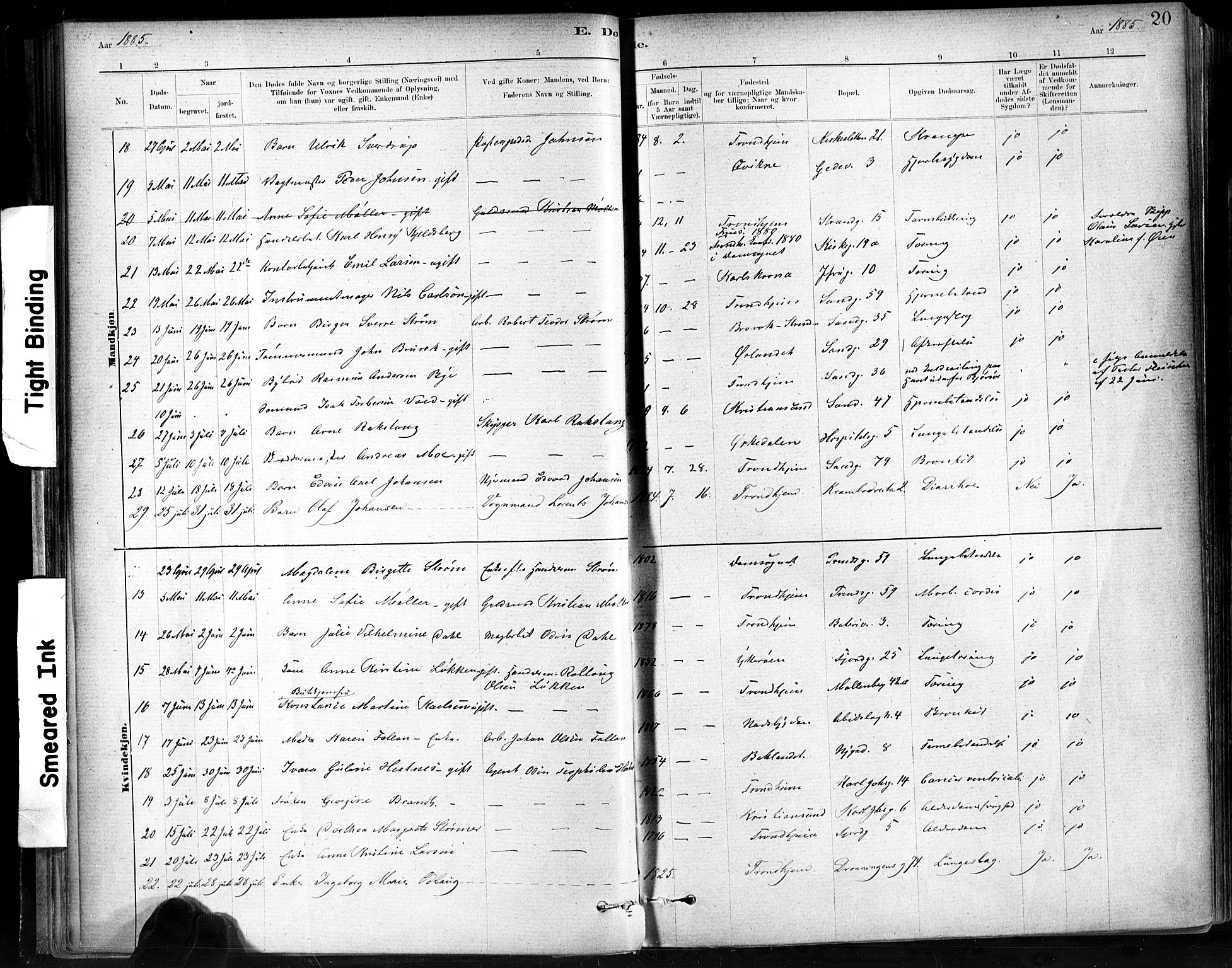 Ministerialprotokoller, klokkerbøker og fødselsregistre - Sør-Trøndelag, SAT/A-1456/602/L0120: Parish register (official) no. 602A18, 1880-1913, p. 20