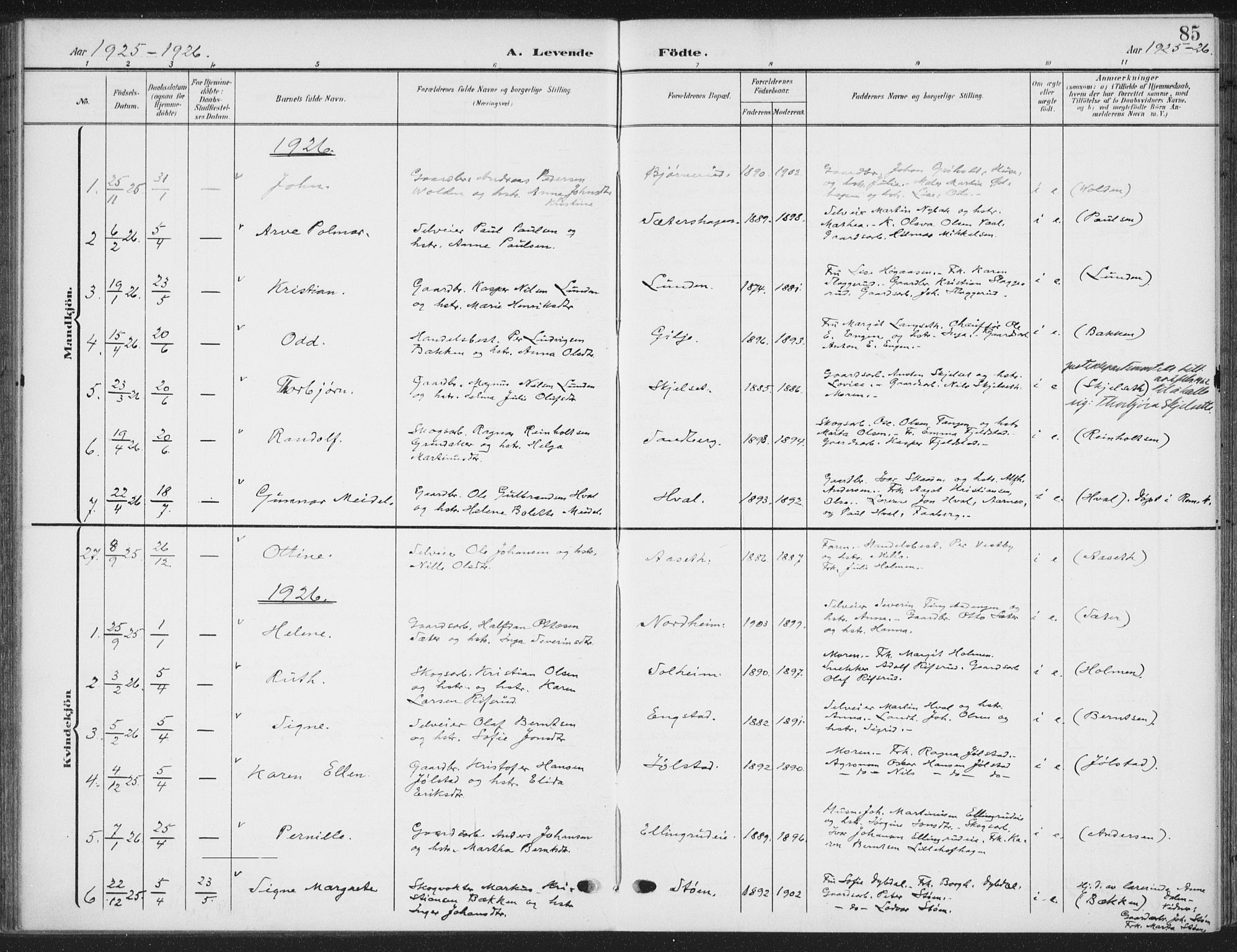 Romedal prestekontor, AV/SAH-PREST-004/K/L0009: Parish register (official) no. 9, 1906-1929, p. 85