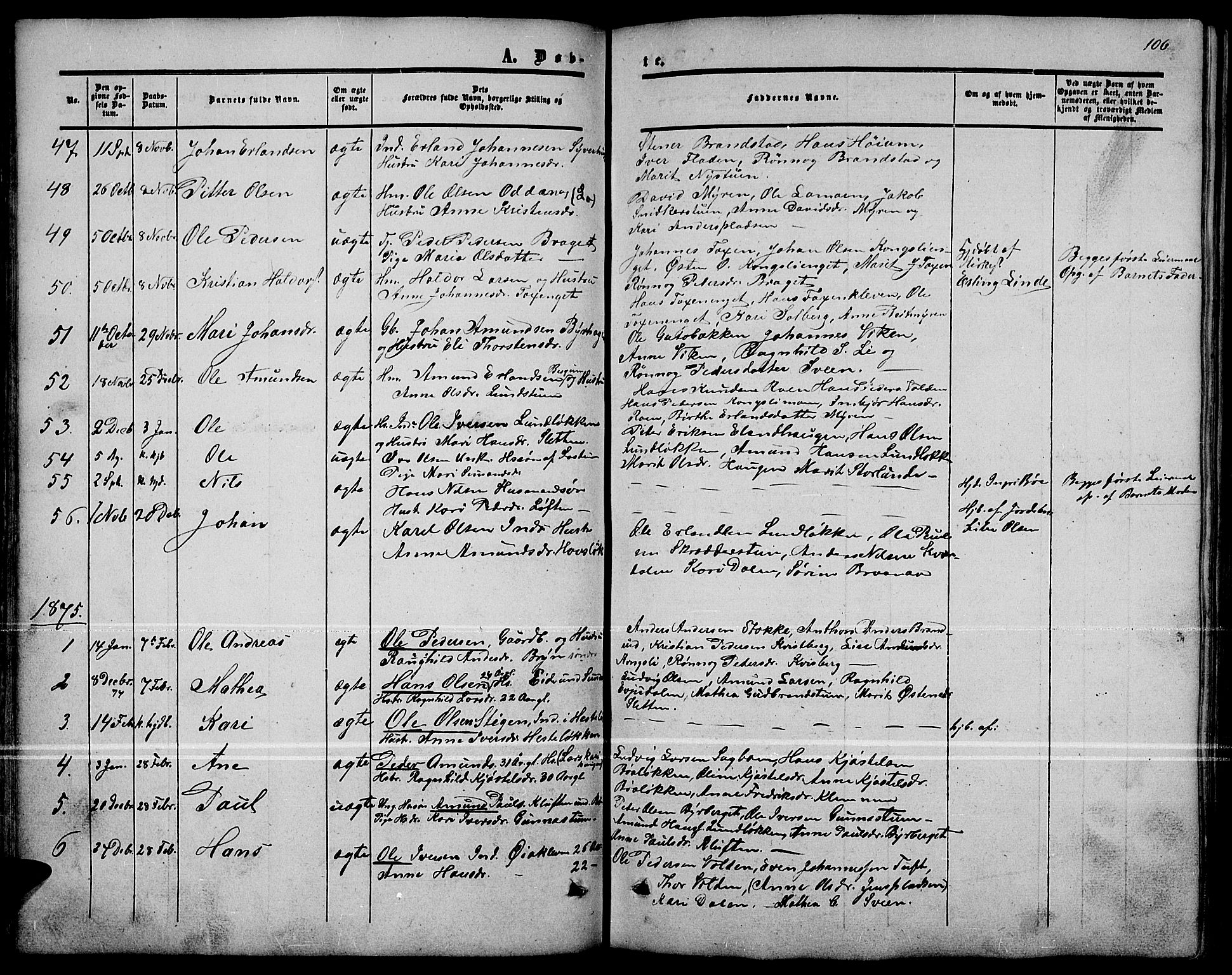 Nord-Fron prestekontor, SAH/PREST-080/H/Ha/Hab/L0001: Parish register (copy) no. 1, 1851-1883, p. 106