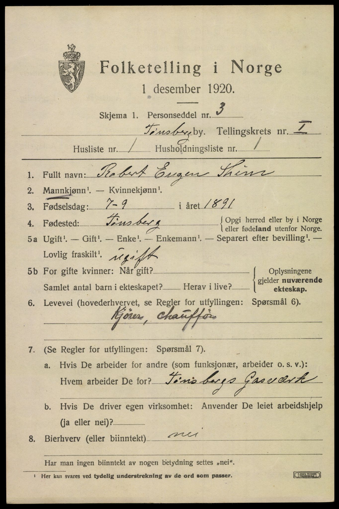 SAKO, 1920 census for Tønsberg, 1920, p. 8741