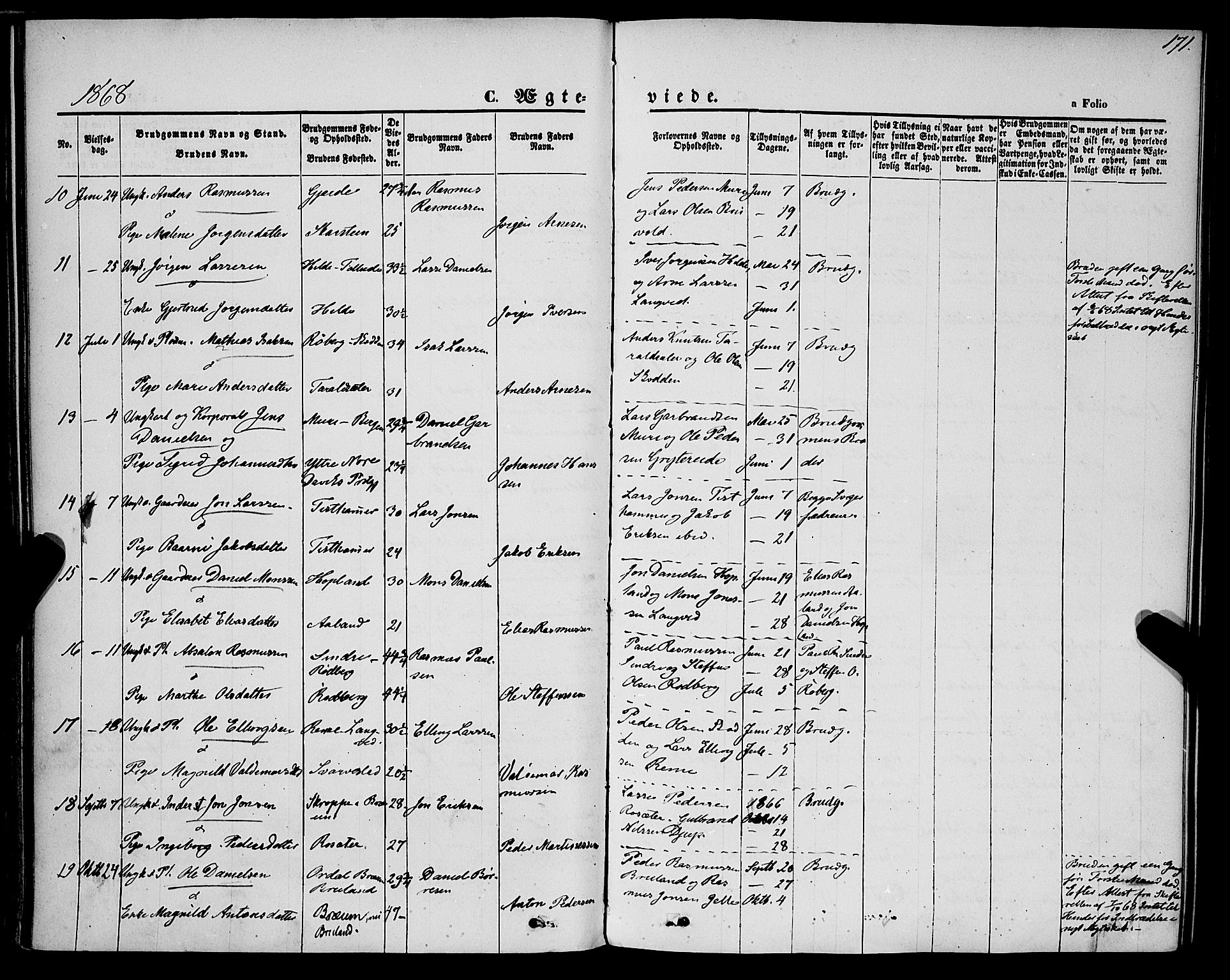 Innvik sokneprestembete, AV/SAB-A-80501: Parish register (official) no. A 6, 1865-1878, p. 171