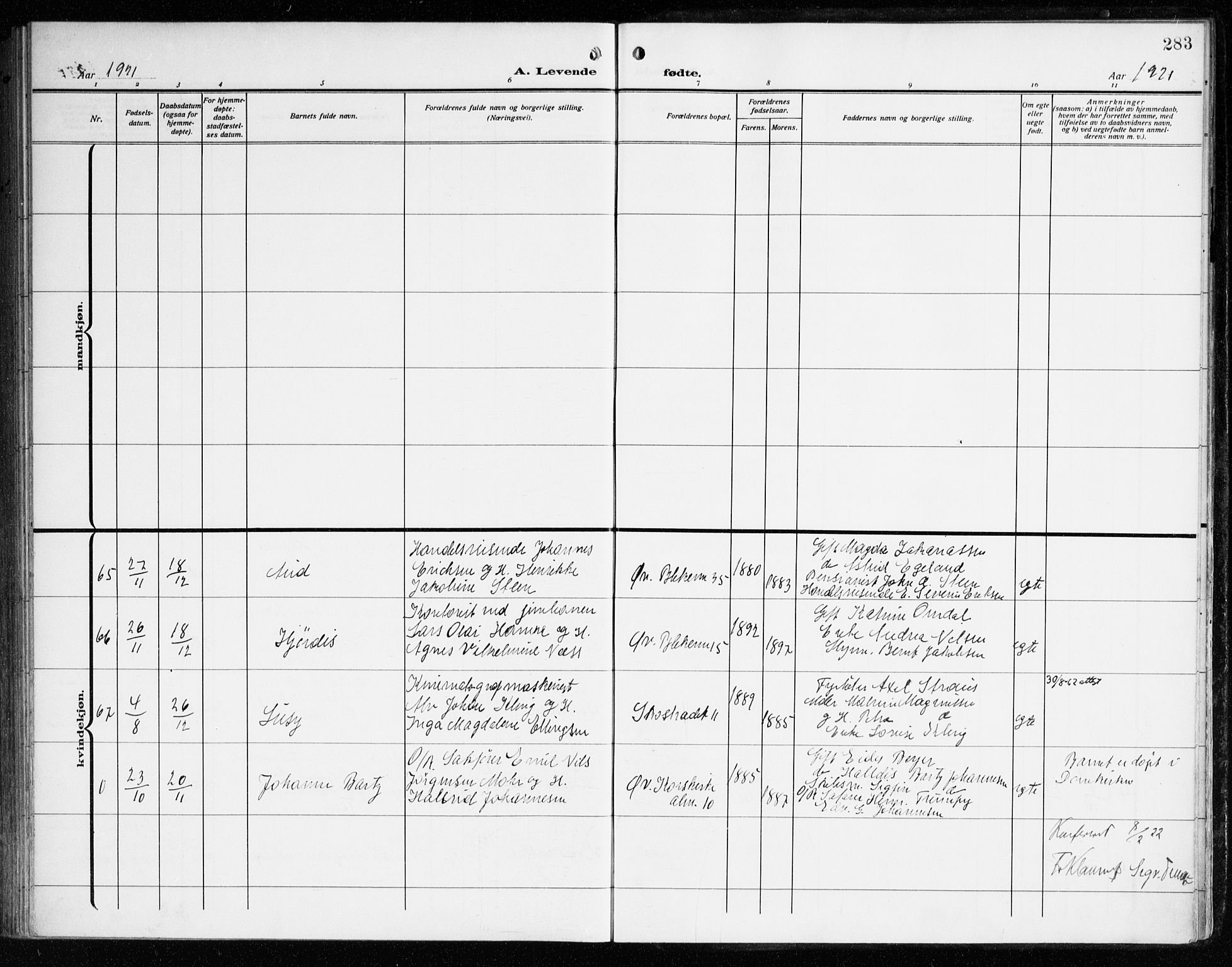 Korskirken sokneprestembete, AV/SAB-A-76101/H/Haa: Parish register (official) no. B 10, 1909-1923, p. 283