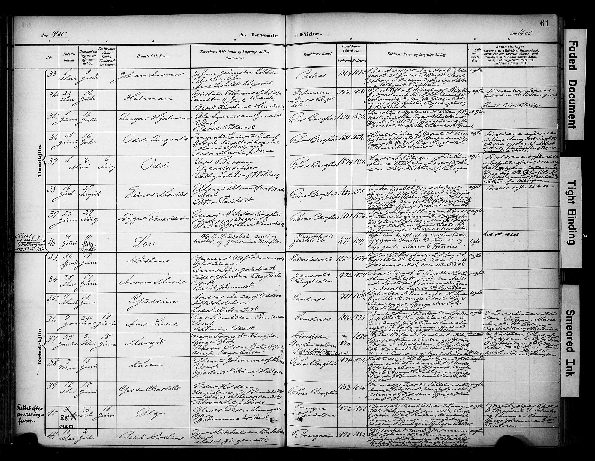 Ministerialprotokoller, klokkerbøker og fødselsregistre - Sør-Trøndelag, AV/SAT-A-1456/681/L0936: Parish register (official) no. 681A14, 1899-1908, p. 61