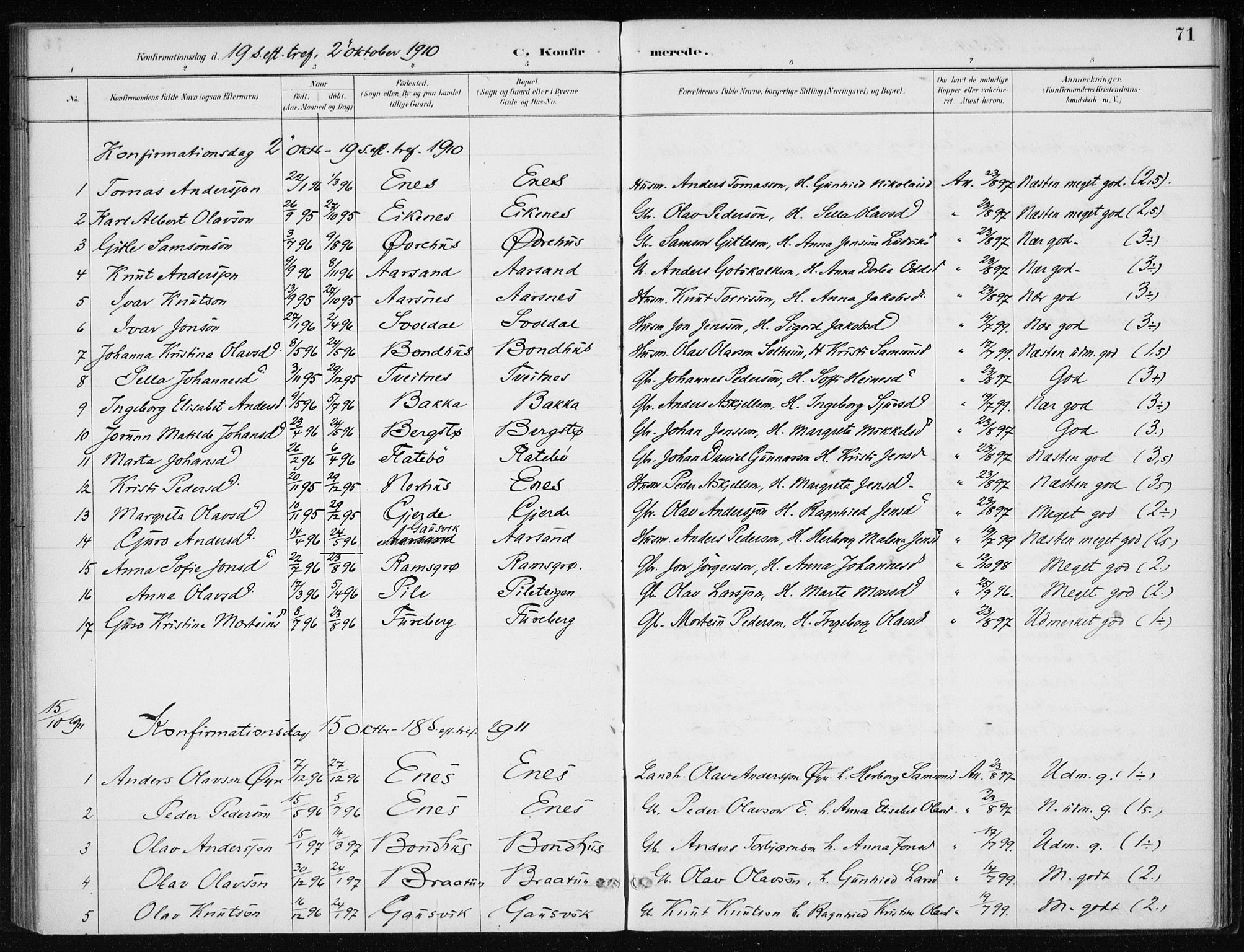 Kvinnherad sokneprestembete, SAB/A-76401/H/Haa: Parish register (official) no. F 1, 1887-1912, p. 71
