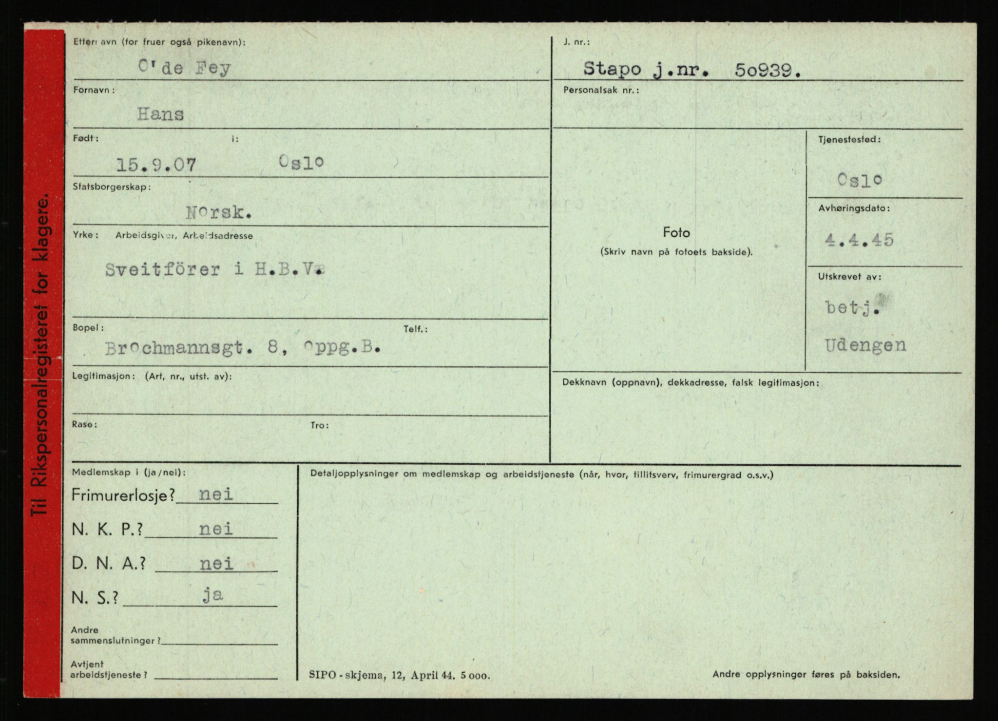 Statspolitiet - Hovedkontoret / Osloavdelingen, AV/RA-S-1329/C/Ca/L0012: Oanæs - Quistgaard	, 1943-1945, p. 60