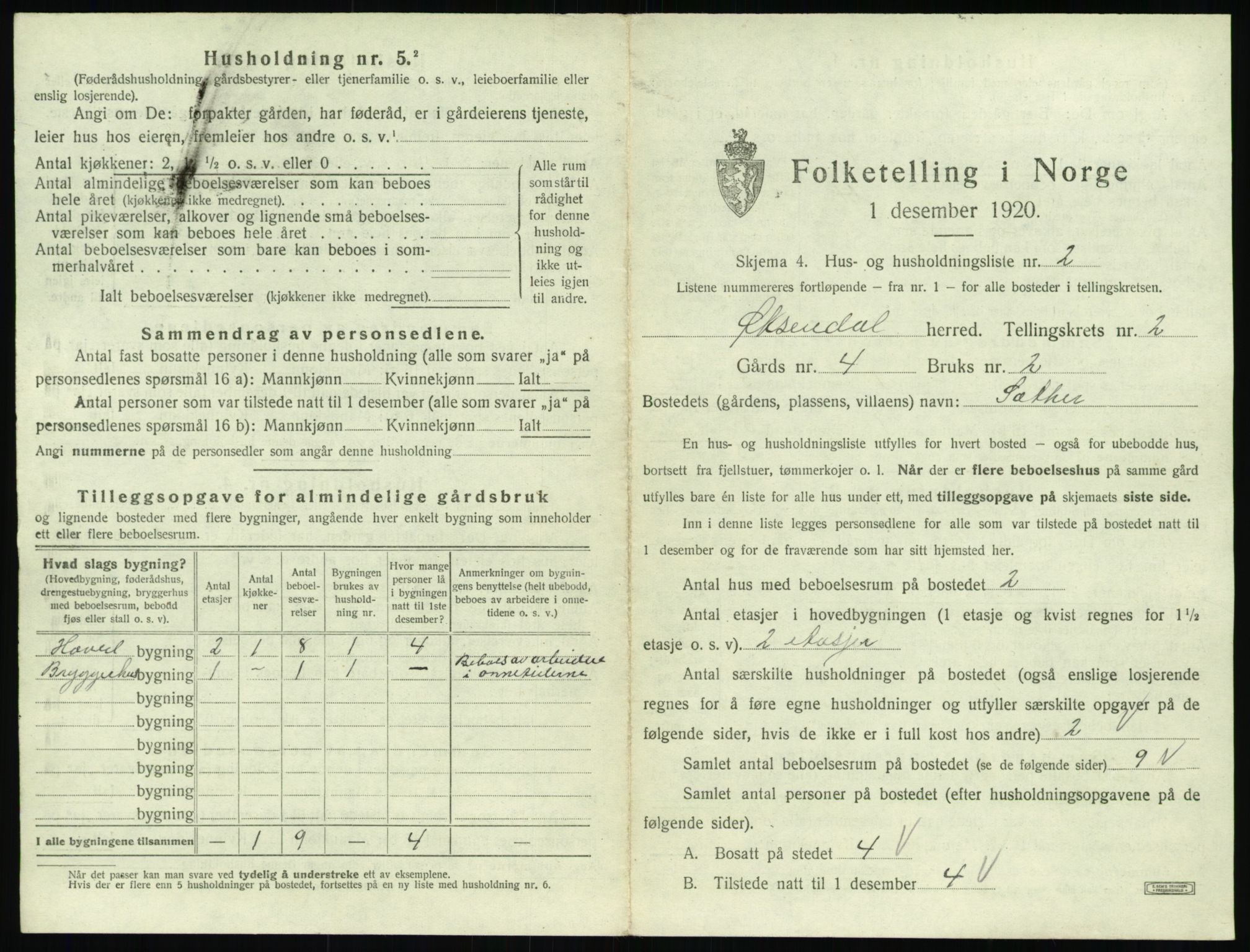 SAT, 1920 census for Øksendal, 1920, p. 125