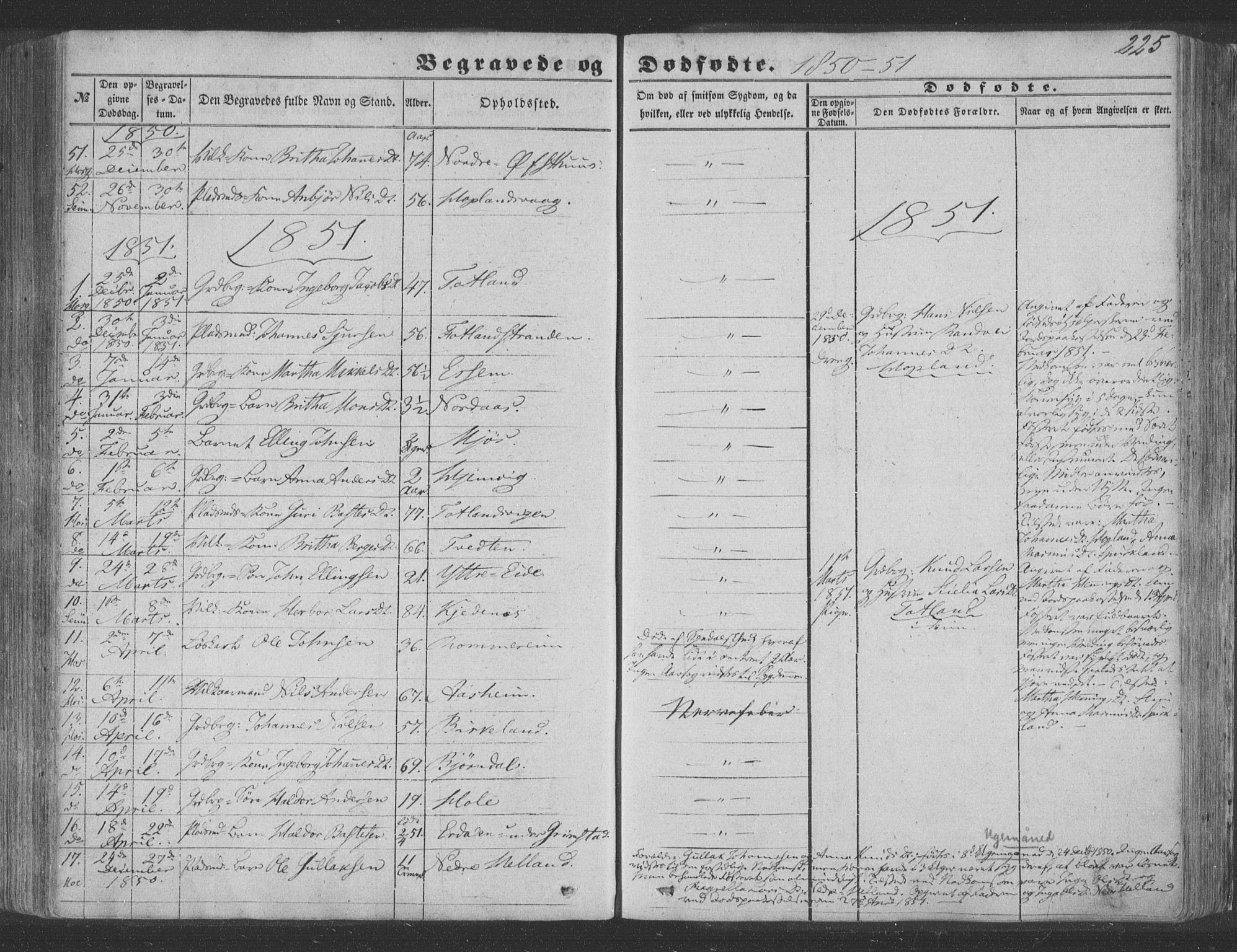 Hosanger sokneprestembete, SAB/A-75801/H/Haa: Parish register (official) no. A 8, 1849-1863, p. 225