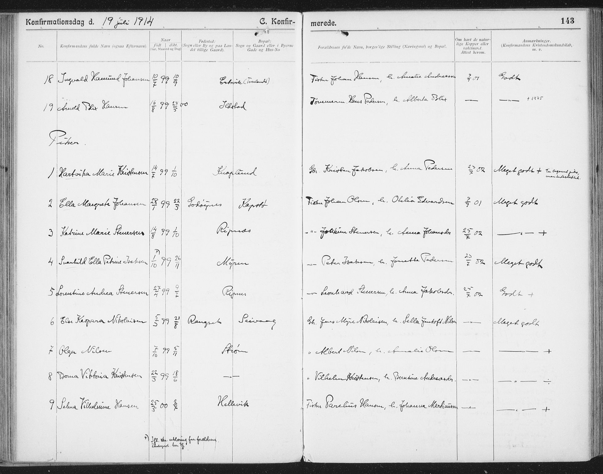 Ministerialprotokoller, klokkerbøker og fødselsregistre - Nordland, SAT/A-1459/804/L0081: Parish register (official) no. 804A02, 1901-1915, p. 143