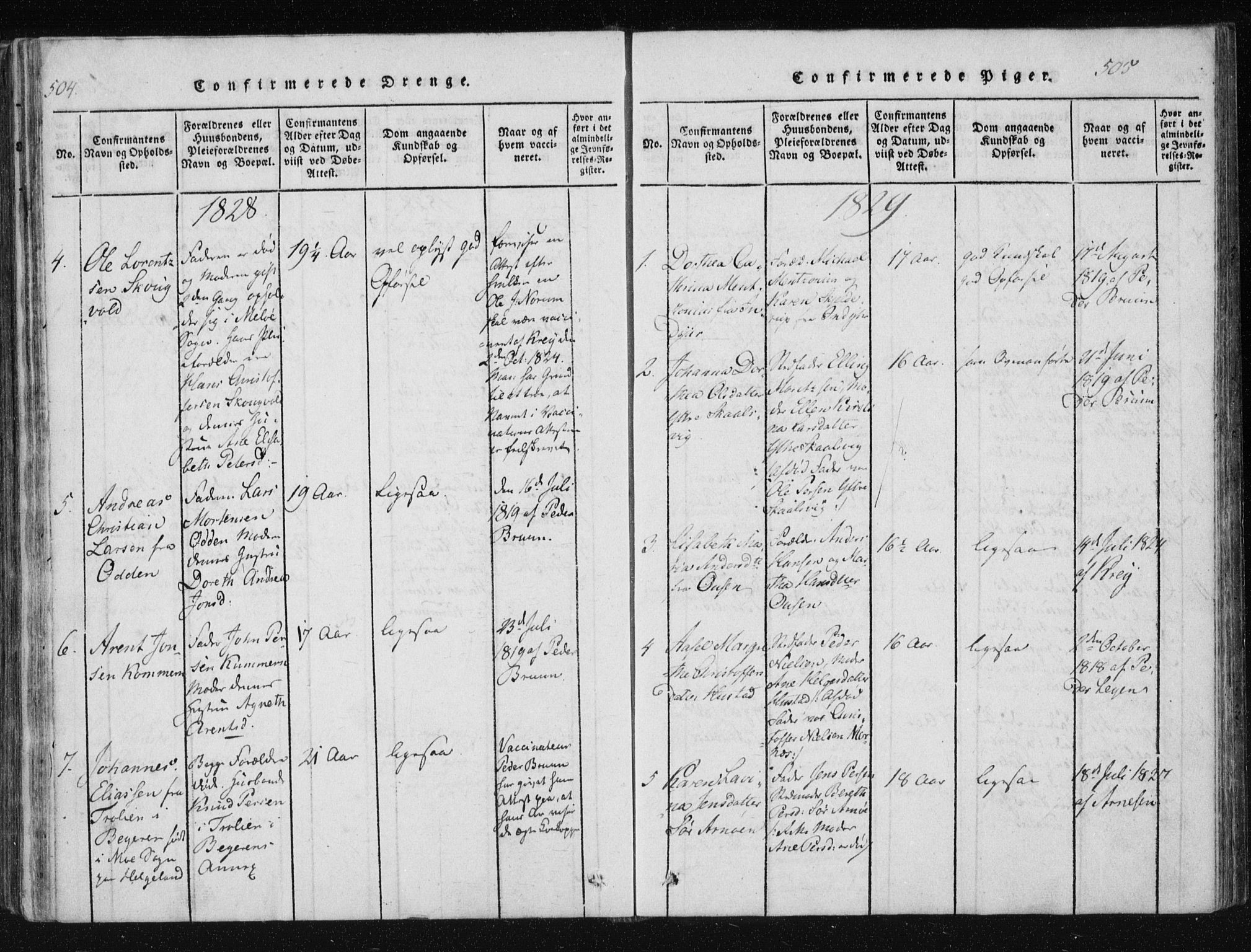 Ministerialprotokoller, klokkerbøker og fødselsregistre - Nordland, SAT/A-1459/805/L0096: Parish register (official) no. 805A03, 1820-1837, p. 504-505