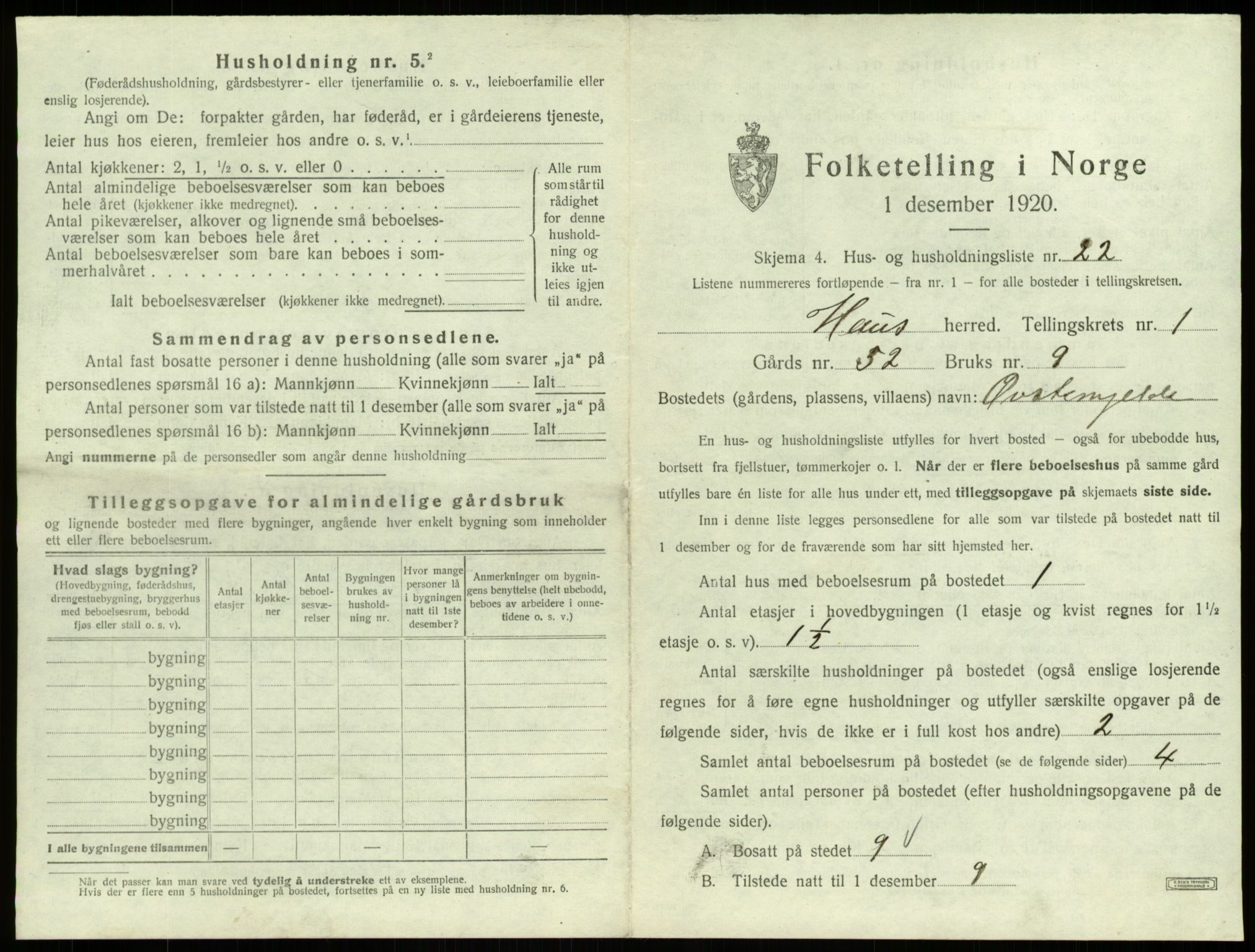 SAB, 1920 census for Haus, 1920, p. 107