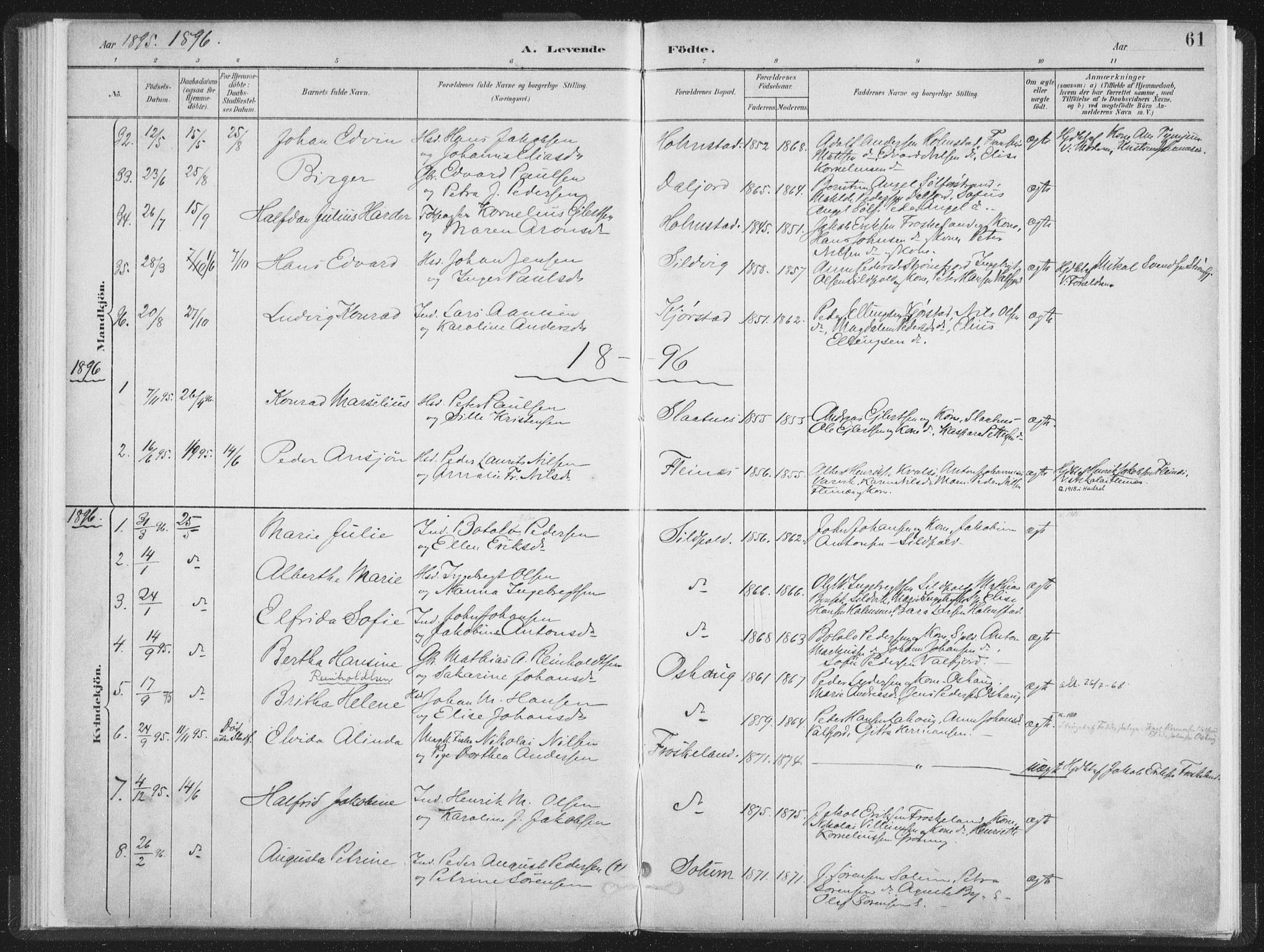 Ministerialprotokoller, klokkerbøker og fødselsregistre - Nordland, SAT/A-1459/890/L1286: Parish register (official) no. 890A01, 1882-1902, p. 61