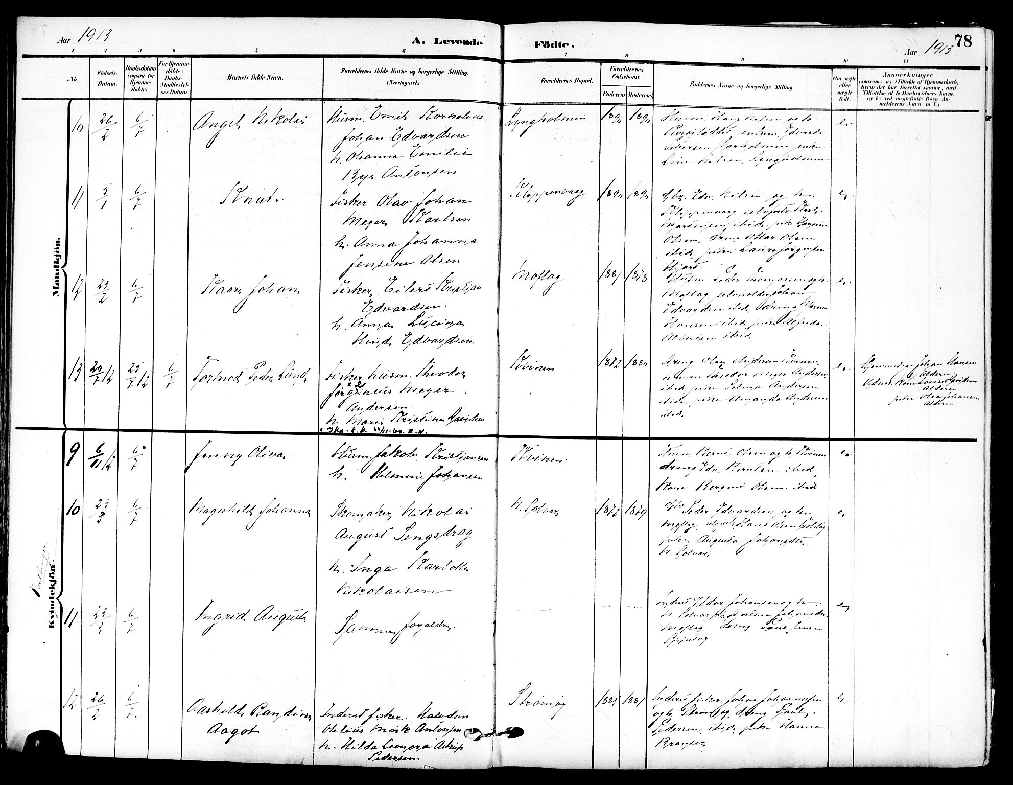 Ministerialprotokoller, klokkerbøker og fødselsregistre - Nordland, SAT/A-1459/839/L0569: Parish register (official) no. 839A06, 1903-1922, p. 78