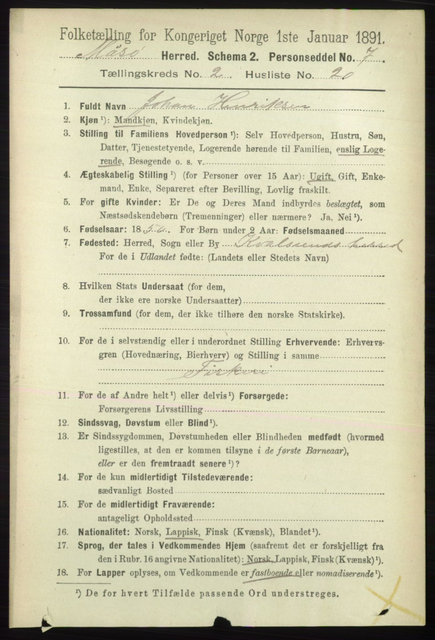 RA, 1891 census for 2018 Måsøy, 1891, p. 356