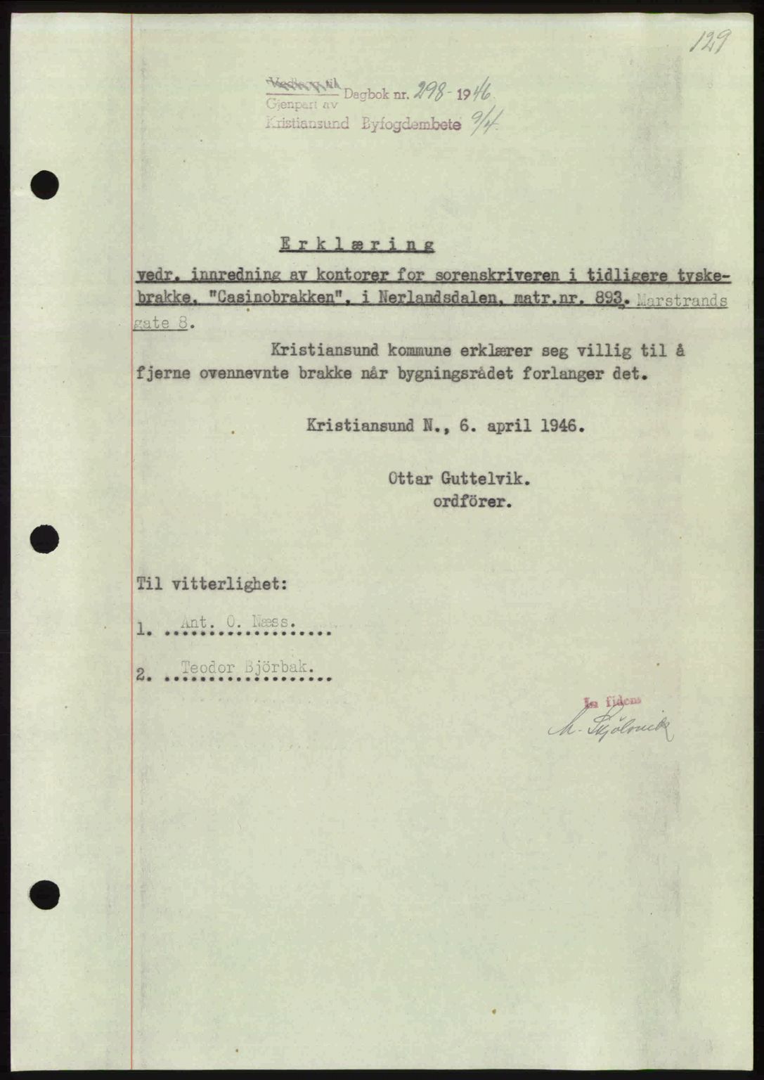 Kristiansund byfogd, AV/SAT-A-4587/A/27: Mortgage book no. 40, 1946-1946, Diary no: : 298/1946