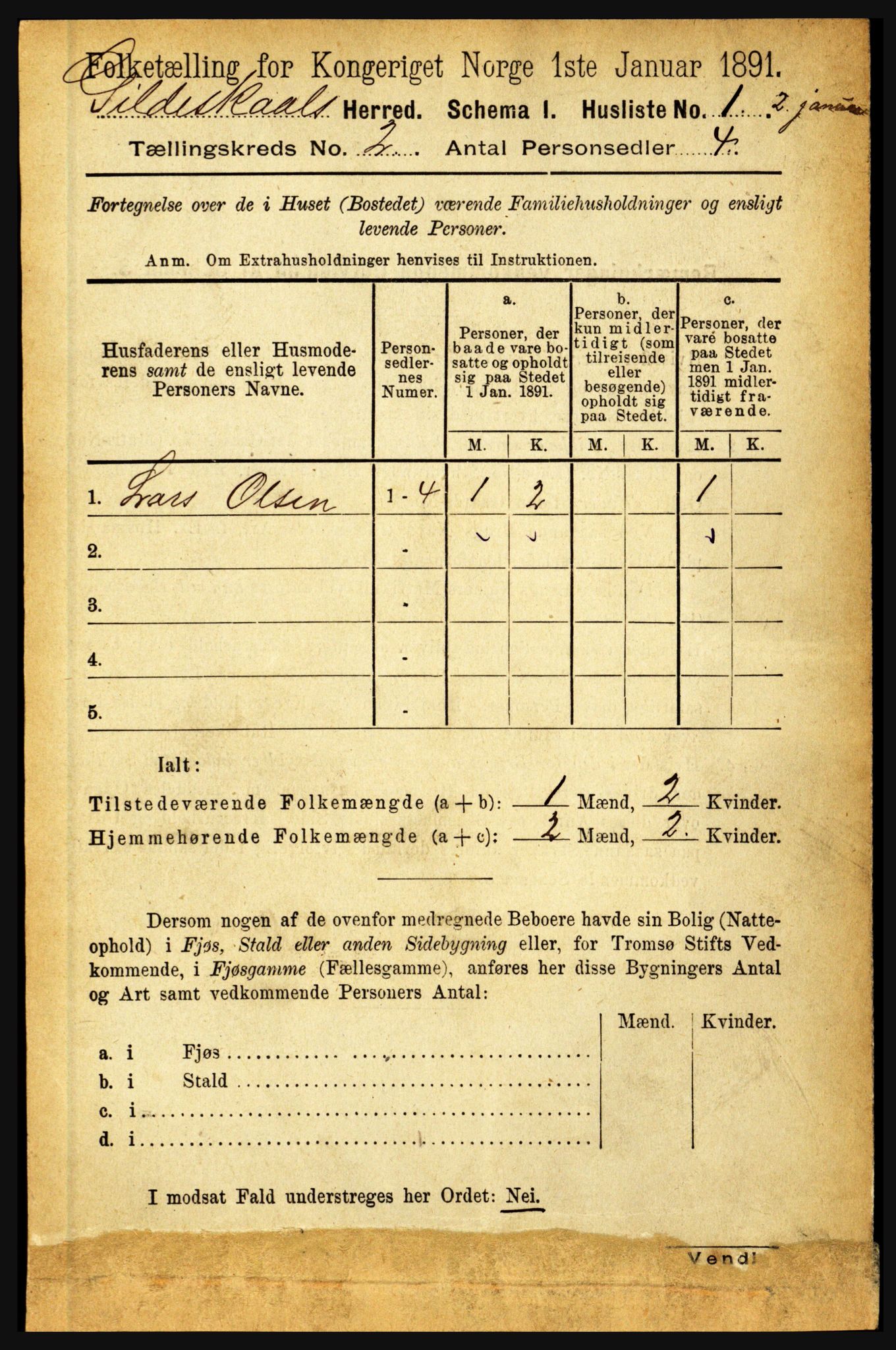 RA, 1891 census for 1838 Gildeskål, 1891, p. 485