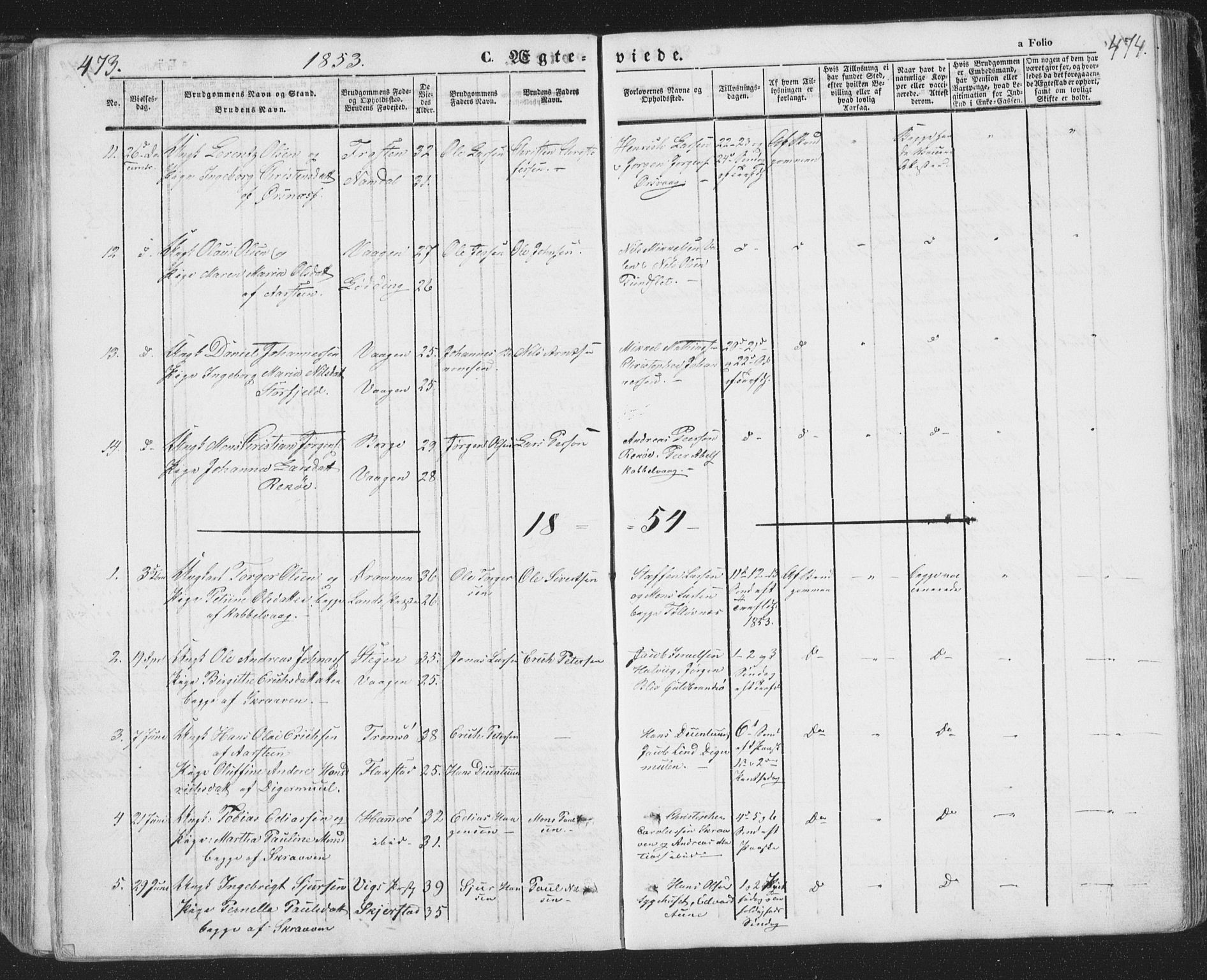 Ministerialprotokoller, klokkerbøker og fødselsregistre - Nordland, AV/SAT-A-1459/874/L1072: Parish register (copy) no. 874C01, 1843-1859, p. 473-474