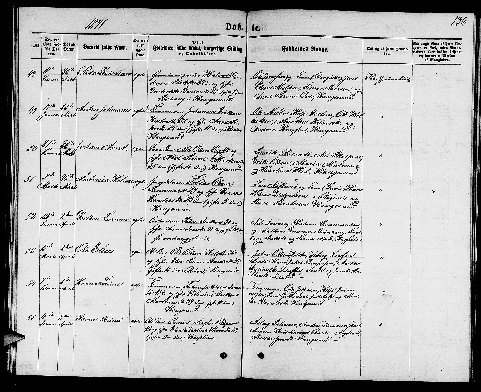 Torvastad sokneprestkontor, SAST/A -101857/H/Ha/Hab/L0007: Parish register (copy) no. B 7, 1866-1873, p. 136