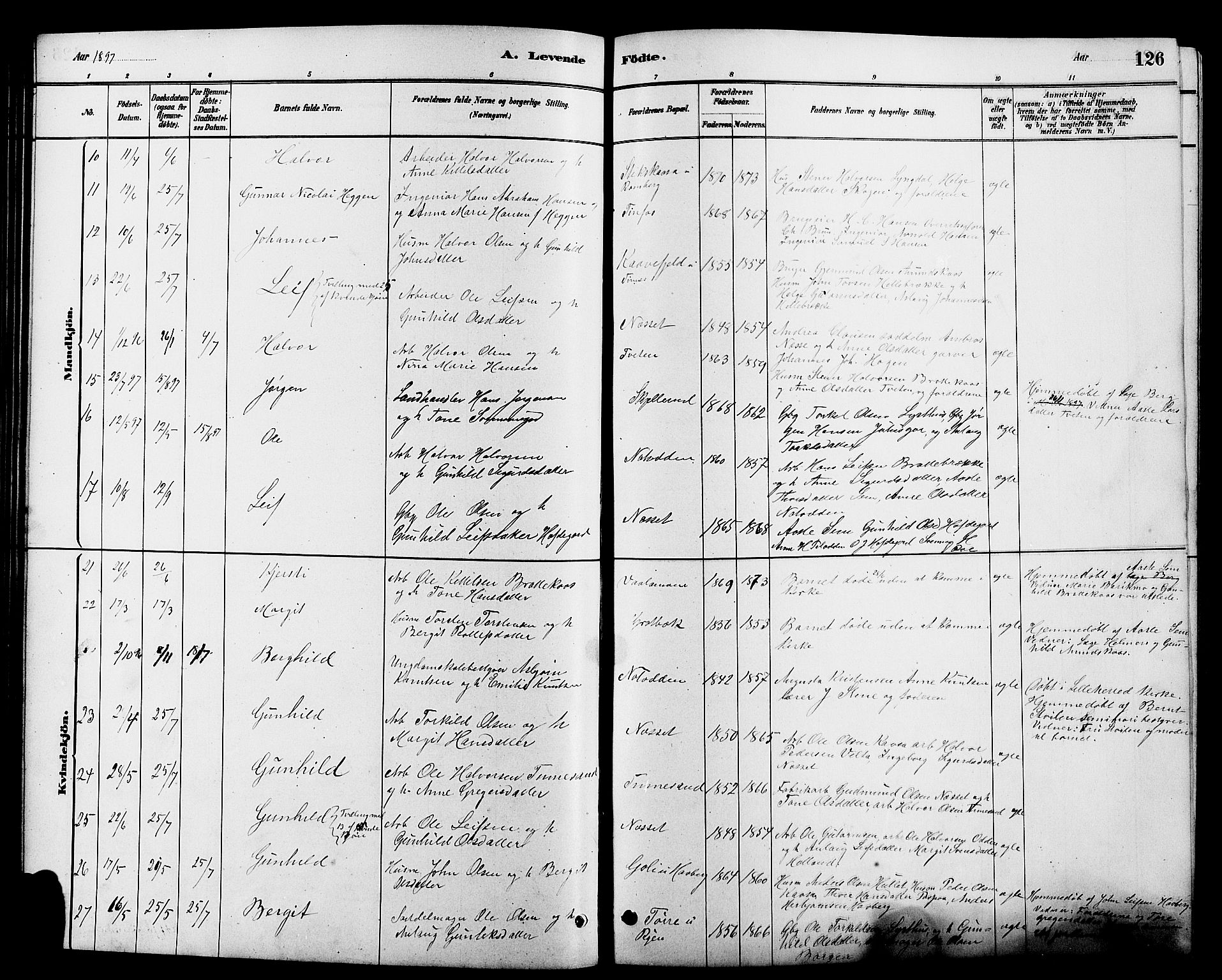 Heddal kirkebøker, AV/SAKO-A-268/G/Ga/L0002: Parish register (copy) no. I 2, 1879-1908, p. 126