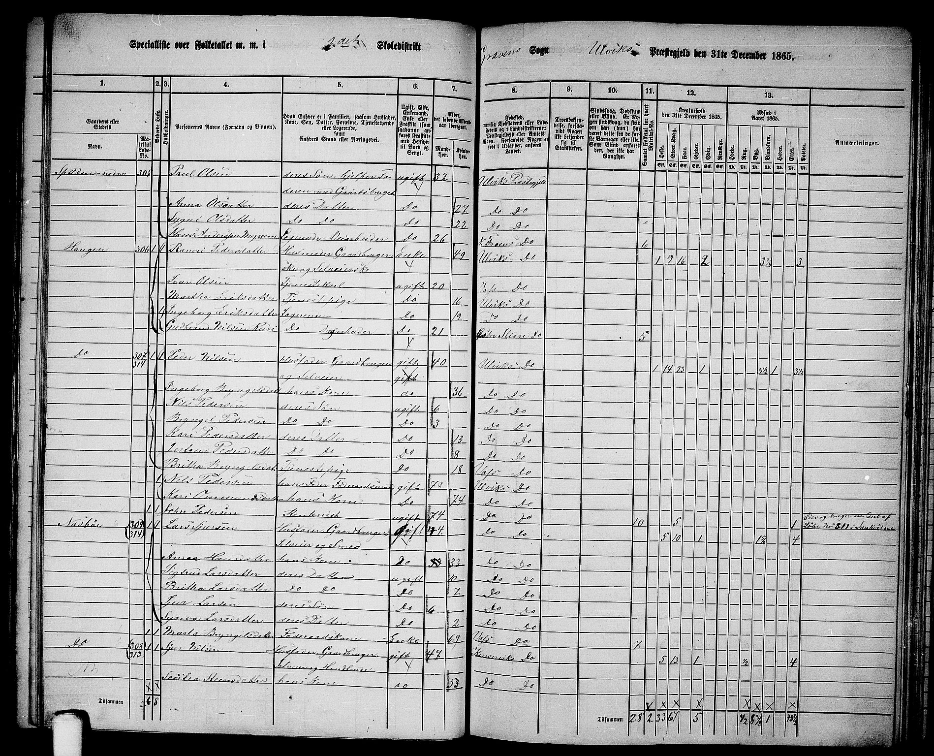 RA, 1865 census for Ulvik, 1865, p. 115