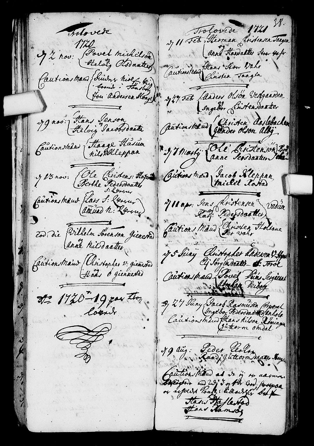 Stokke kirkebøker, AV/SAKO-A-320/F/Fa/L0001: Parish register (official) no. I 1, 1717-1733, p. 38