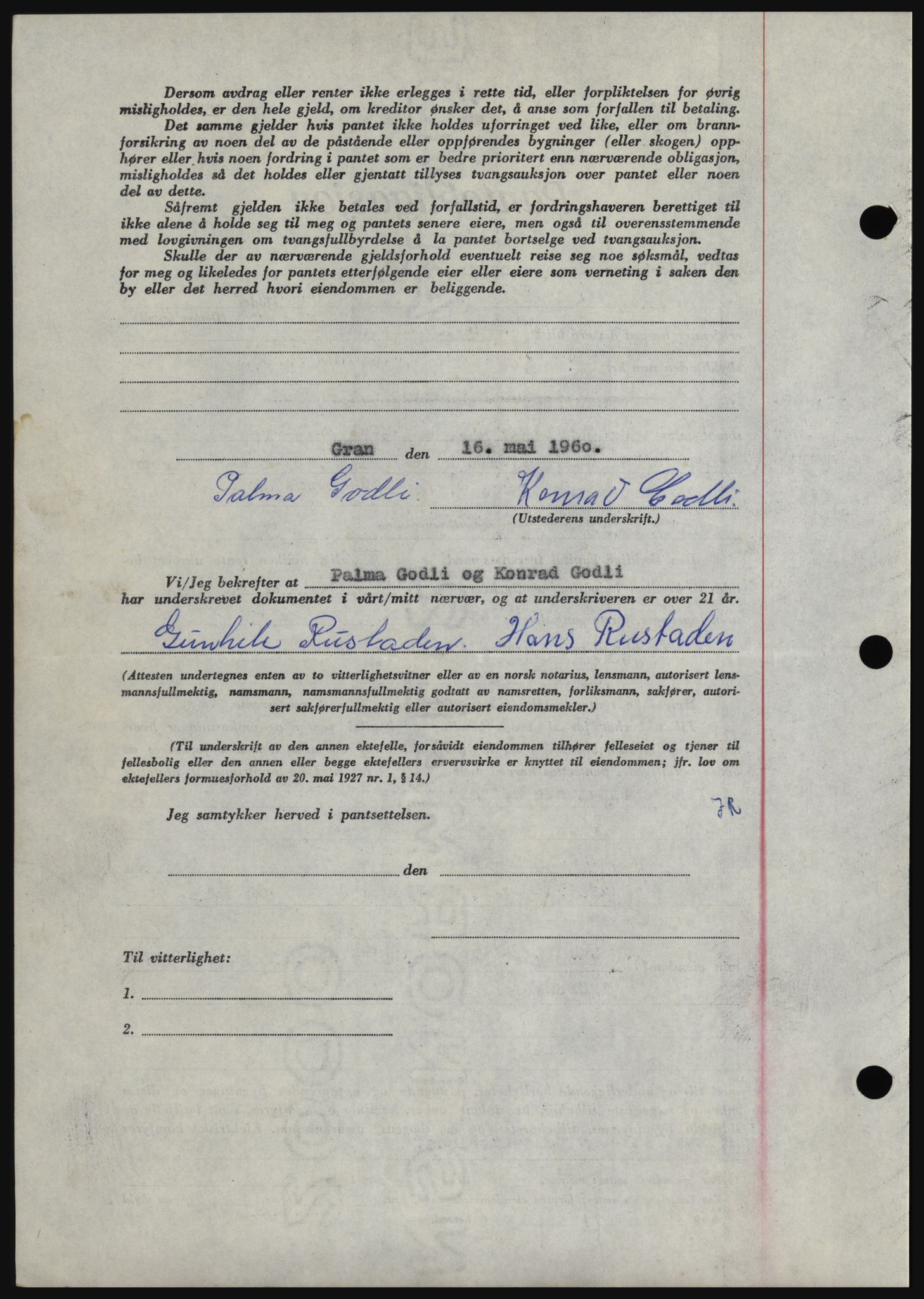 Hadeland og Land tingrett, SAH/TING-010/H/Hb/Hbc/L0043: Mortgage book no. B43, 1960-1960, Diary no: : 3314/1960